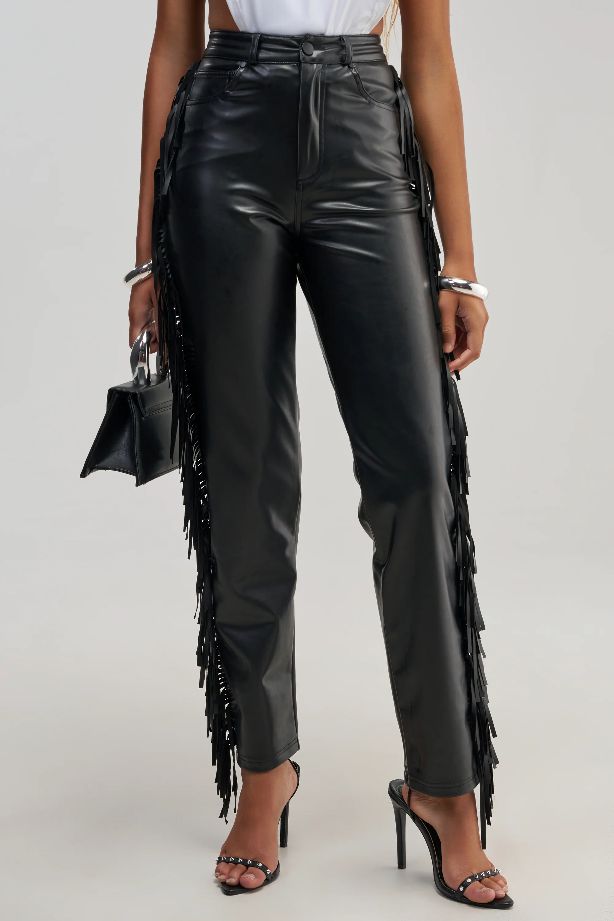 LETS GO TO THE RODEO FRINGE FAUX LEATHER PANT - Akira Store