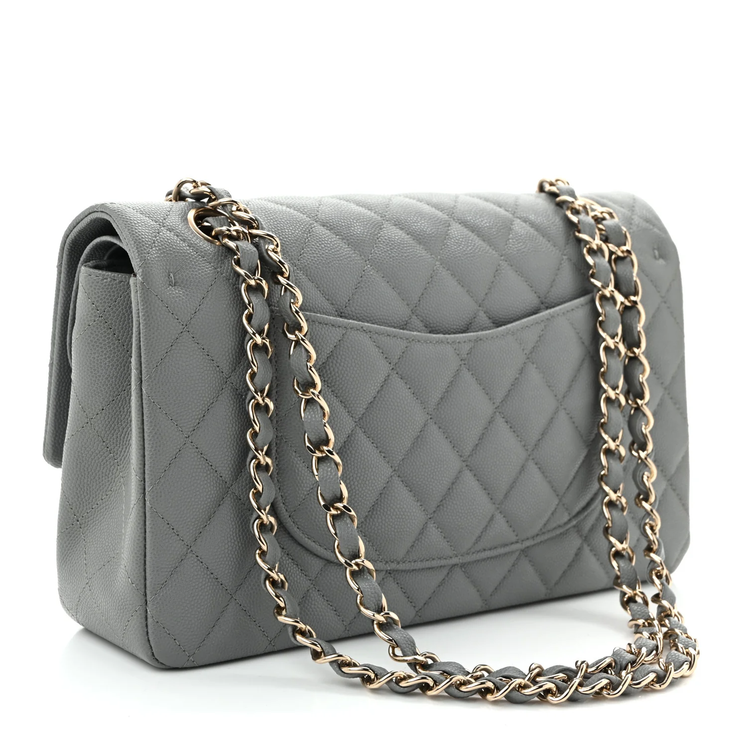 Caviar Quilted Medium Double Flap Grey