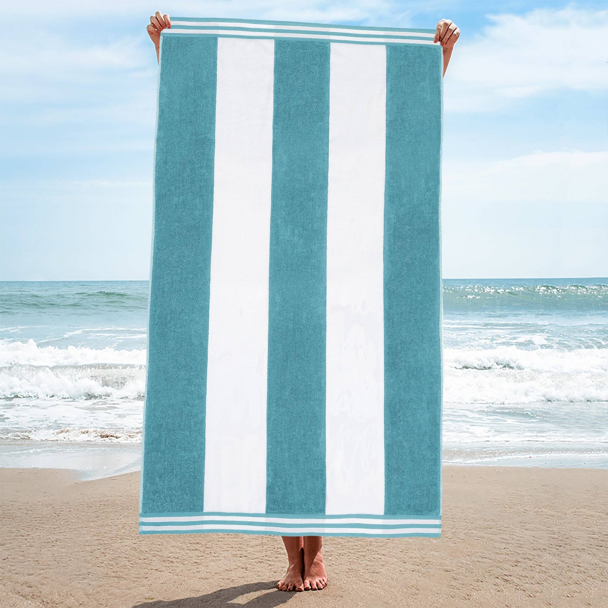 Superior Oversized Cabana Stripe Cotton Jacquard Beach Towel, Set of 2
