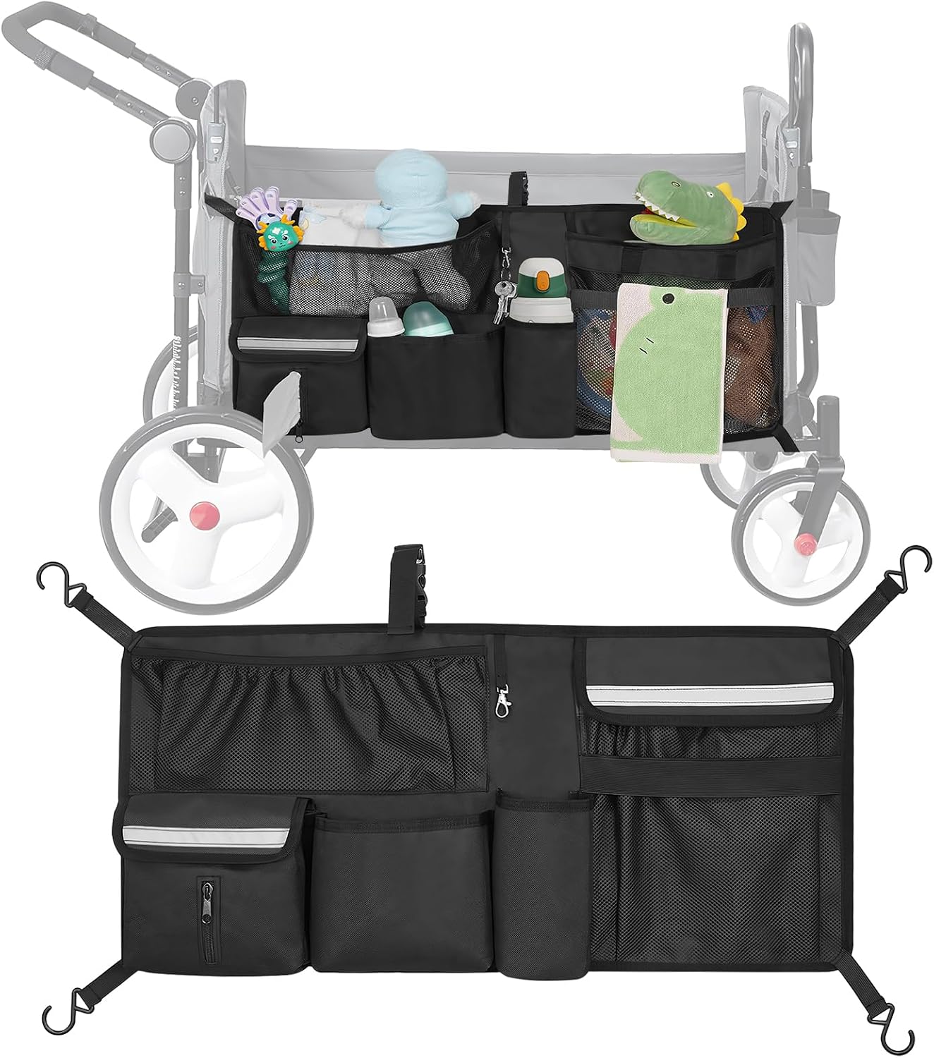 ORKELS Stroller Wagon Cargo Net, Compatible with WONDERFOLD All W-Series Models, Stroller Wagon Accessories Organizer with Multi-Pockets, Large Capacity Cargo Storage Net, Black