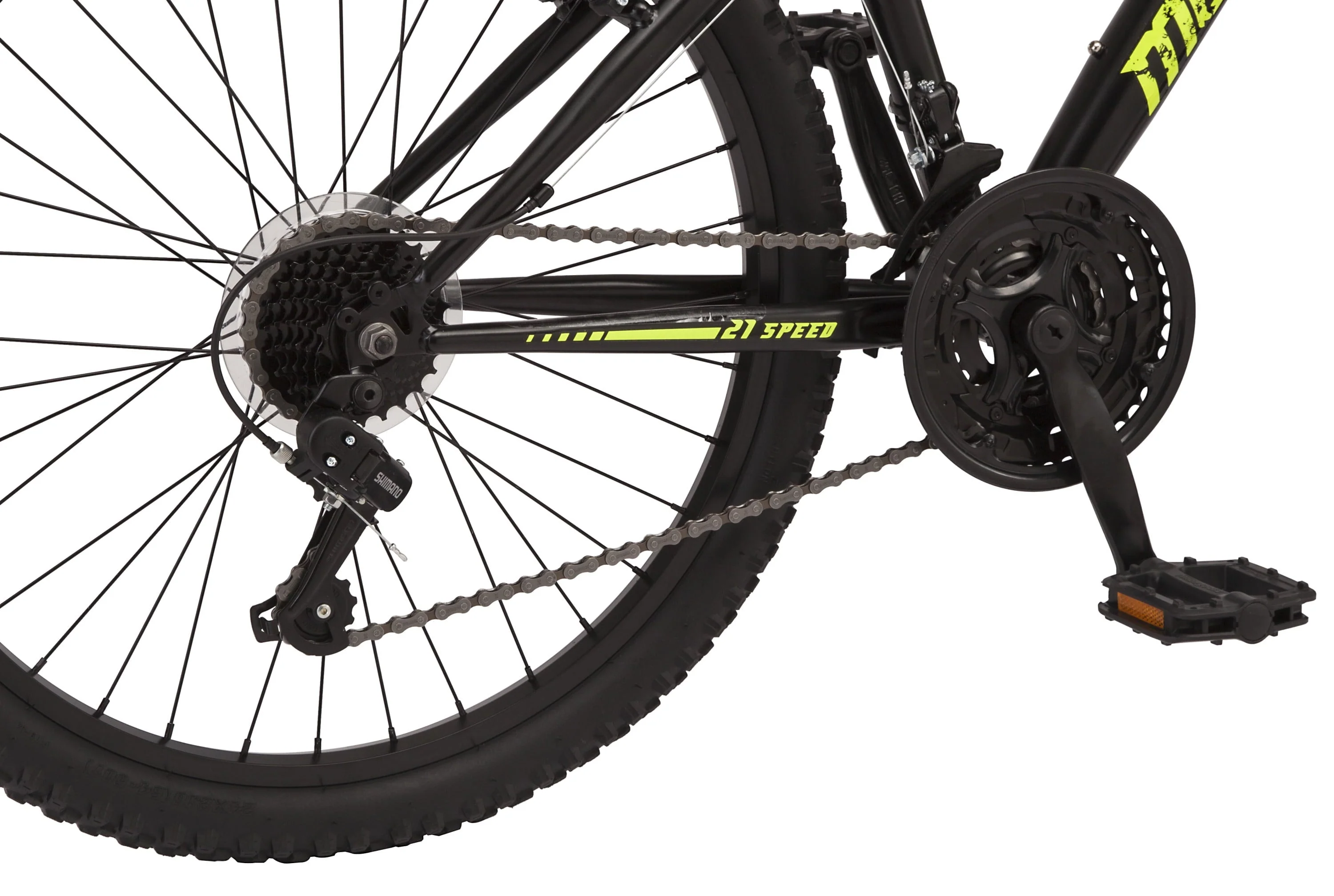 Mongoose 24 - In. Excursion Unisex Mountain Bike, Black and Yellow, 21 Speeds