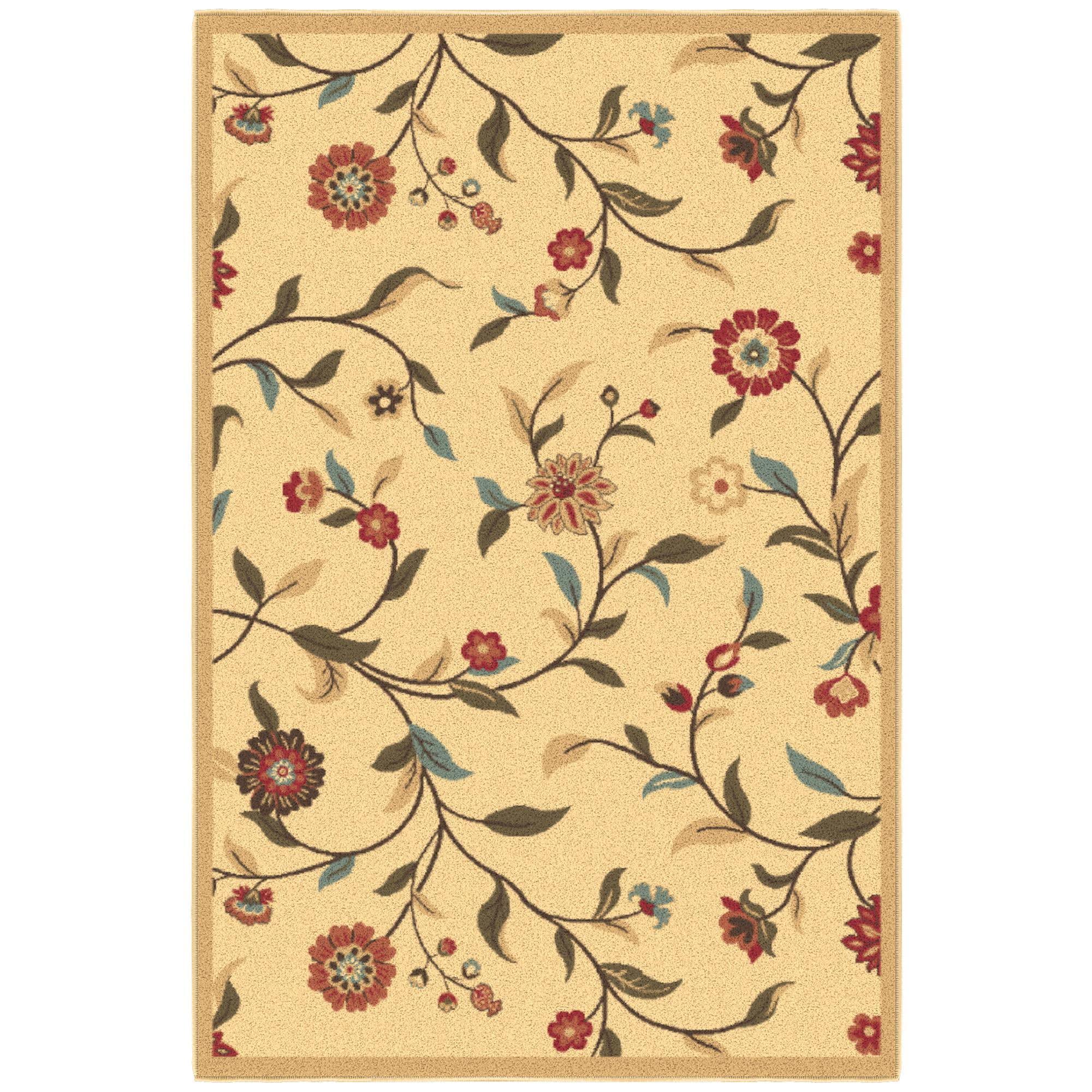 Ottomanson Ottohome Collection Beige Floral Garden Design Non-Skid Area Rug (3'3