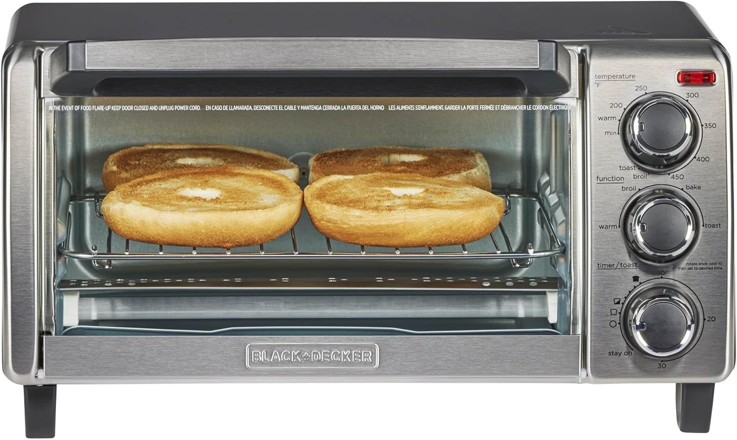 BLACK+DECKER TO1313SBD Toaster Oven, 15.47 Inch, Silver| Compact convection oven fits a 9-inch pizza with timer, stay-on function and removable crumb tray