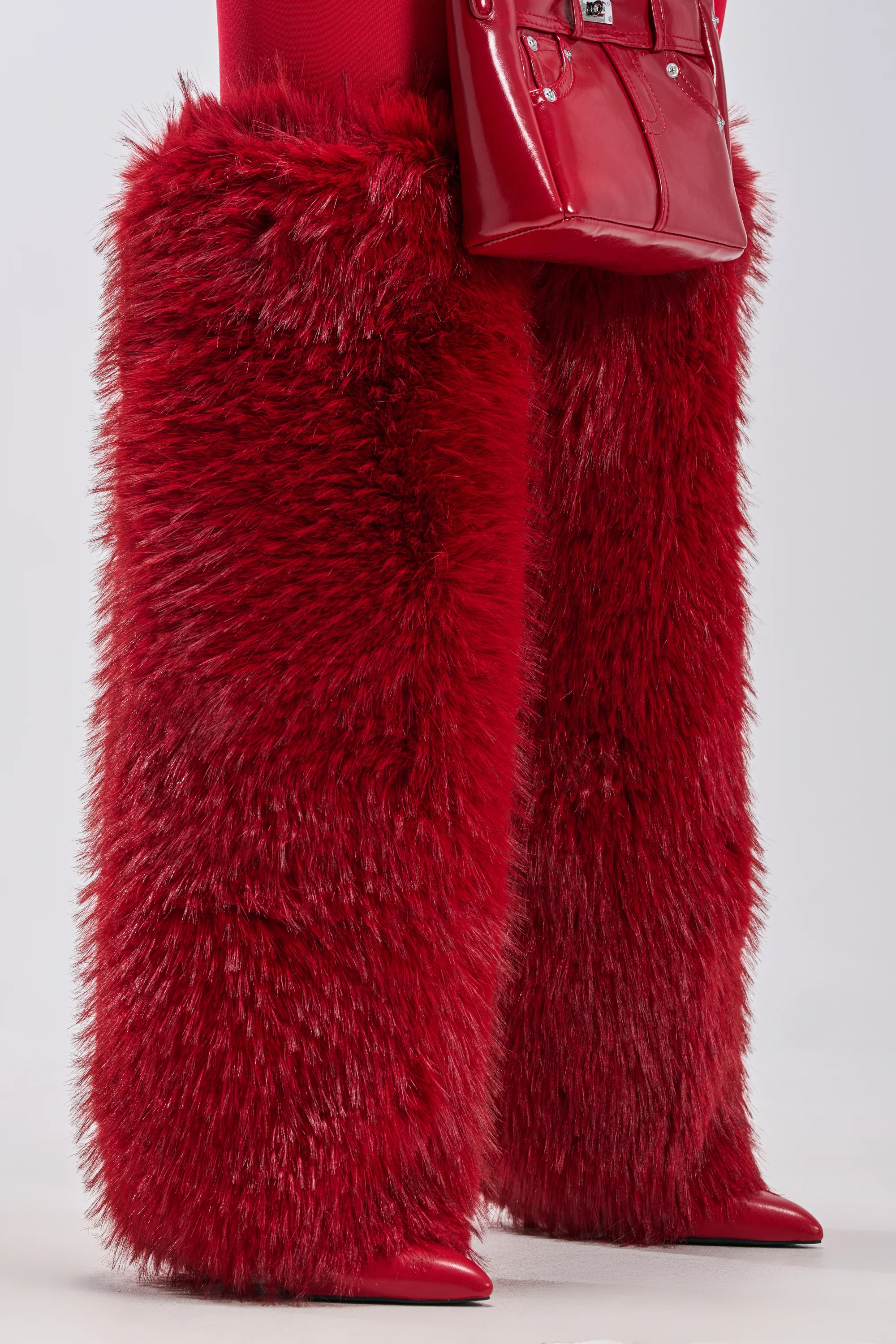 AZALEA WANG LANGLEYE RED THIGH HIGH FUR LUXE BOOT - Akira Store
