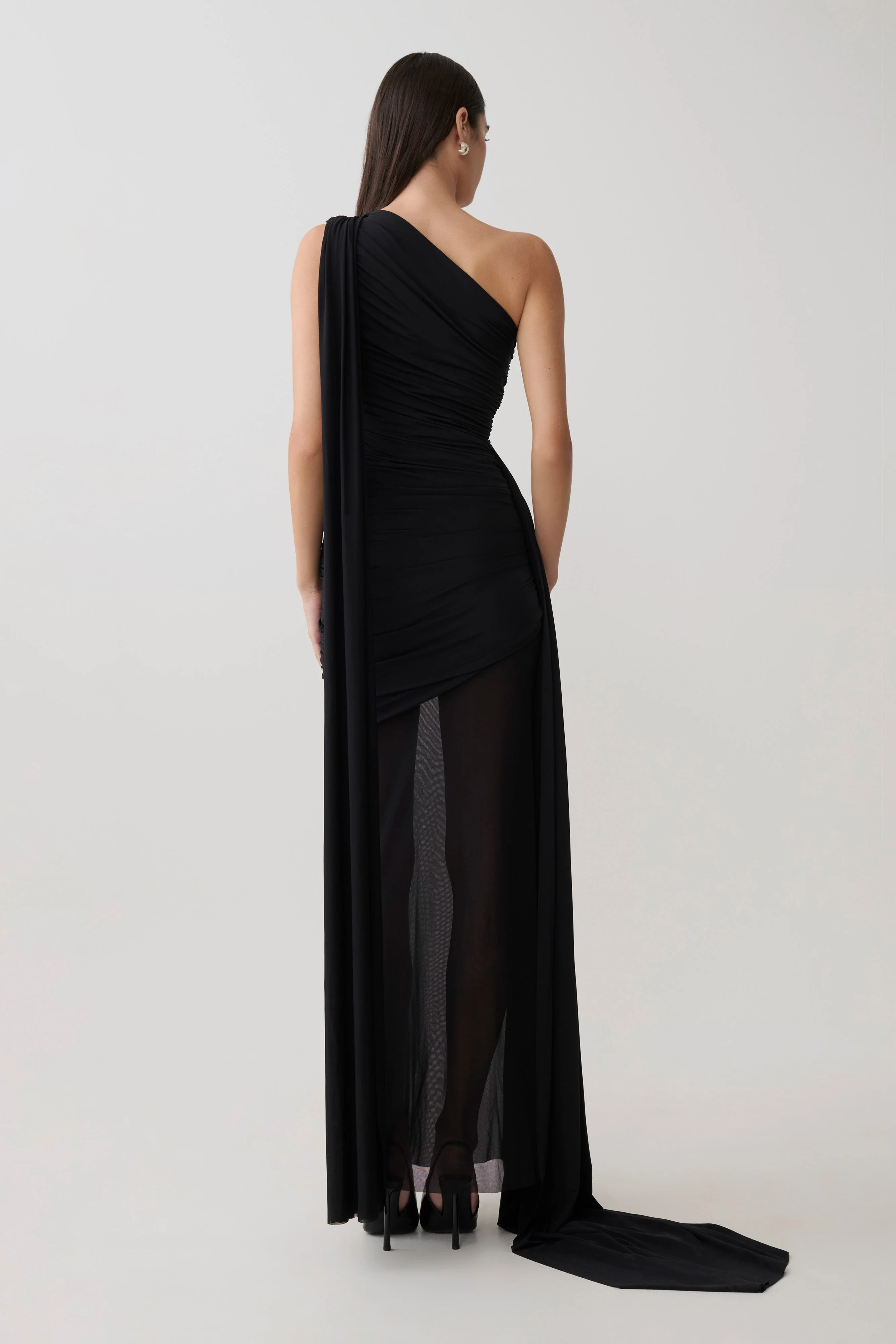 Asher Slinky One Shoulder Maxi Dress - Black
