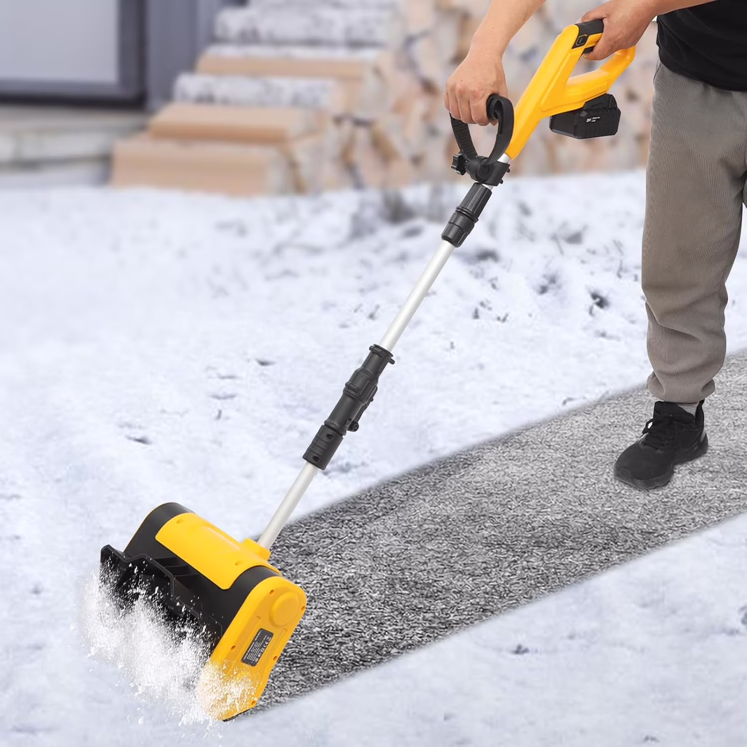 1200W Cordless Snow Shovel, 20V 14 1 Inch, 4 Ah Cordless Snow Blower, Battery Snow Blower with Auxiliary Handle (4 Ah Lithium Battery Charger Included)