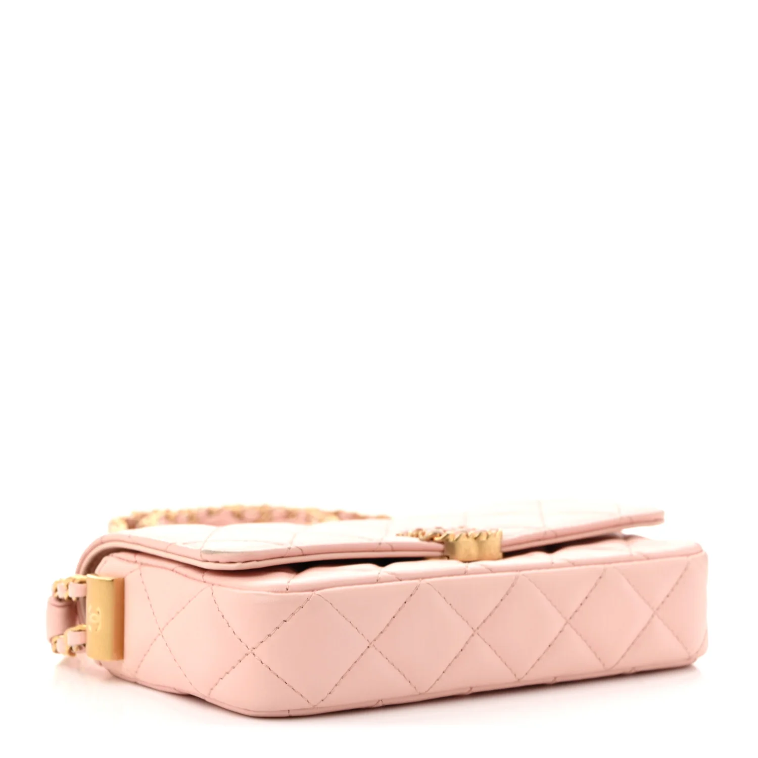 Crumpled Calfskin Quilted Braided CC Mini Flap Light Pink