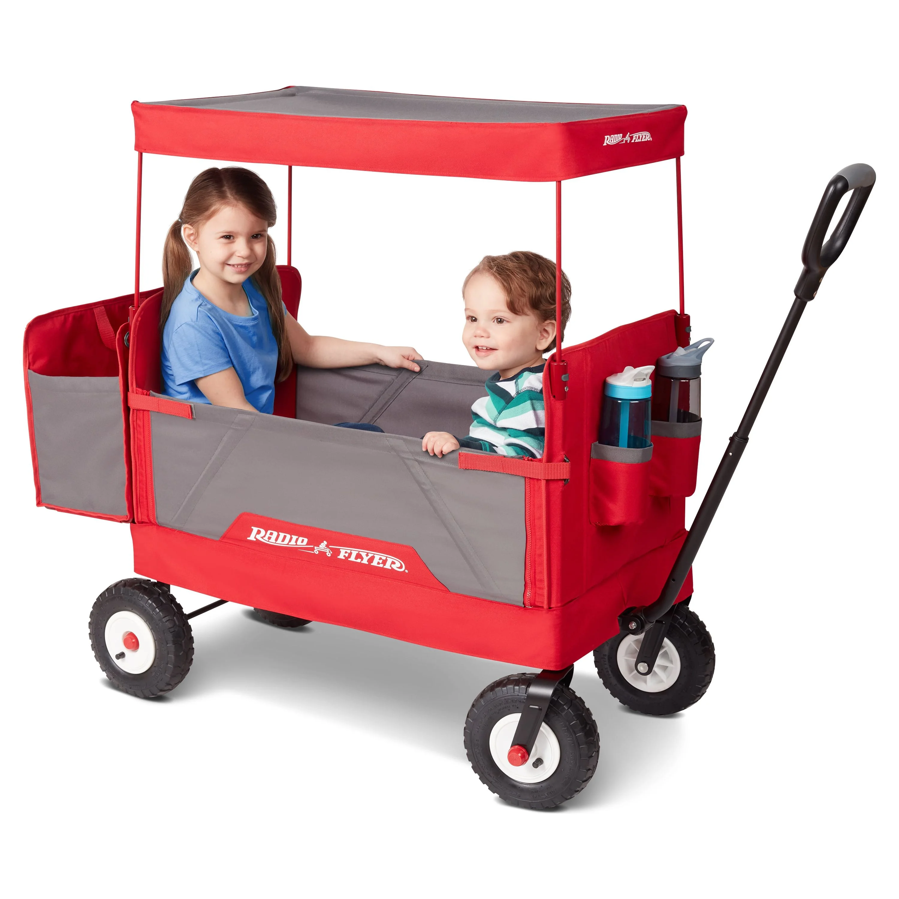 Radio Flyer, 3 - in - 1 All - Terrain EZ Fold Wagon with Canopy, Red and Gray, Air Tires