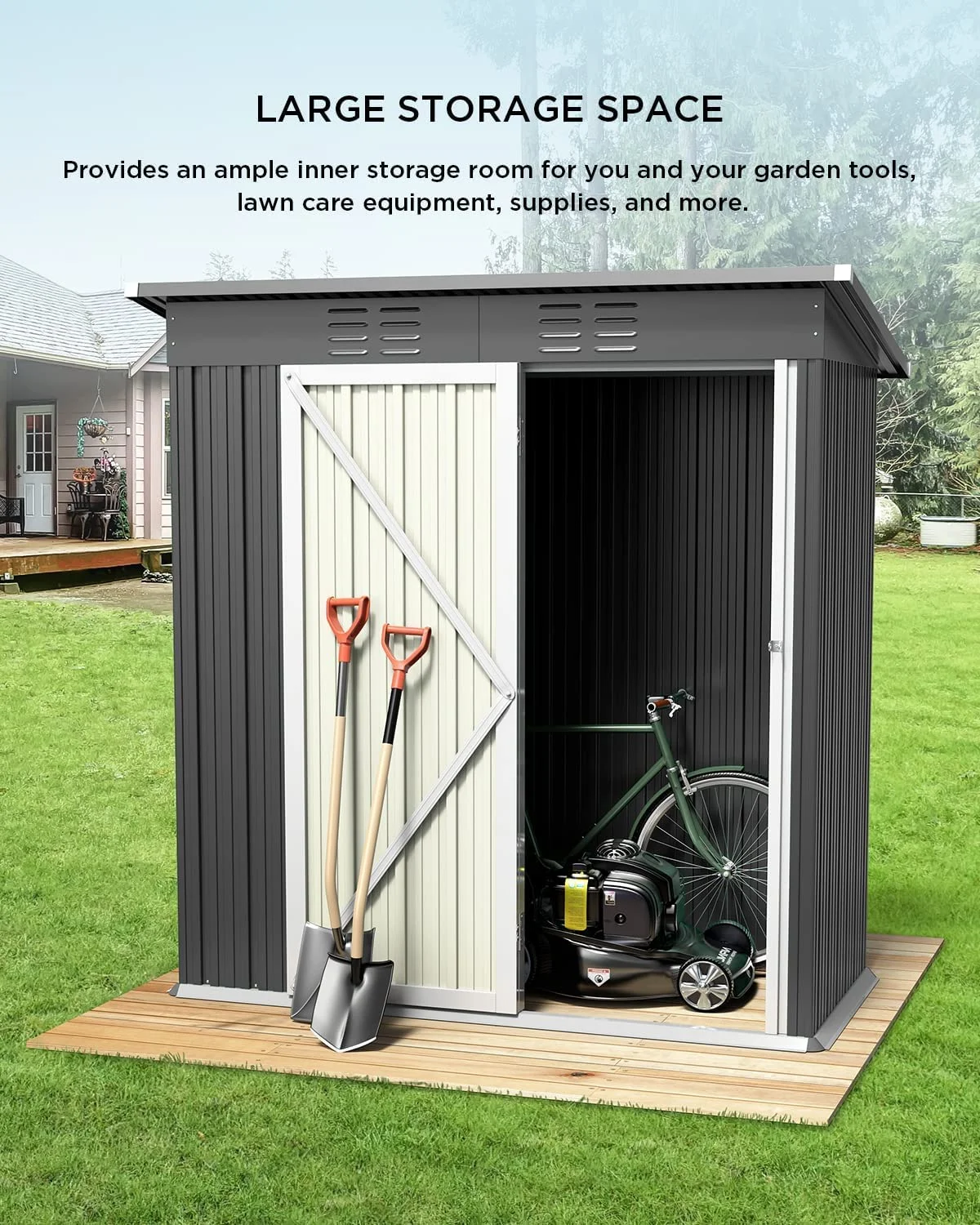 5' x 3' Outdoor Storage Shed, Metal Outdoor Storage Cabinet with Single Lockable Door, Waterproof Tool Shed,Gray(Gray) - Image 4