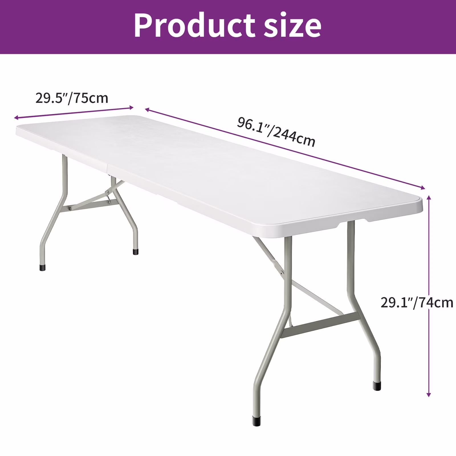 8ft Portable Outdoor Table, Folding Design for Easy Storage and Transport,Plastic Material,Perfect for Picnic, Party, Camp Dining,Also Suitable for Indoor Use, Sturdy and Spacious Tabletop Black(Black) Image 3