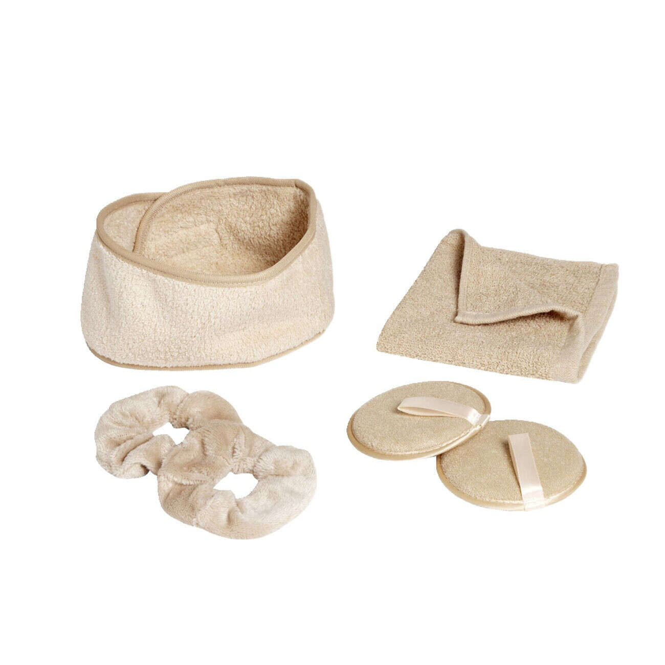 Set de bain femme avec serviette/disque démaquillant/chouchou/bandeau