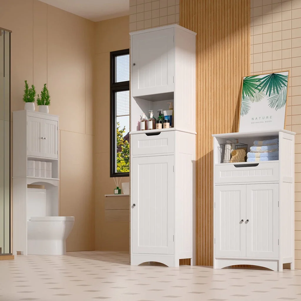 67"H Bathroom Storage Cabinet with 2 Doors and 1 Drawer for Bathroom, Bedroom, Kitchen, and Living Room White Image 7
