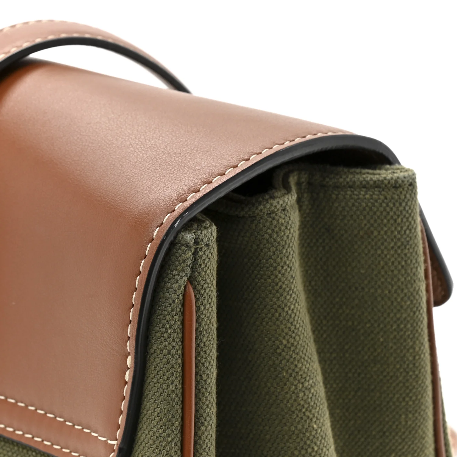Canvas Calfskin Medium Soft 16 Top Handle Bag Khaki Tan