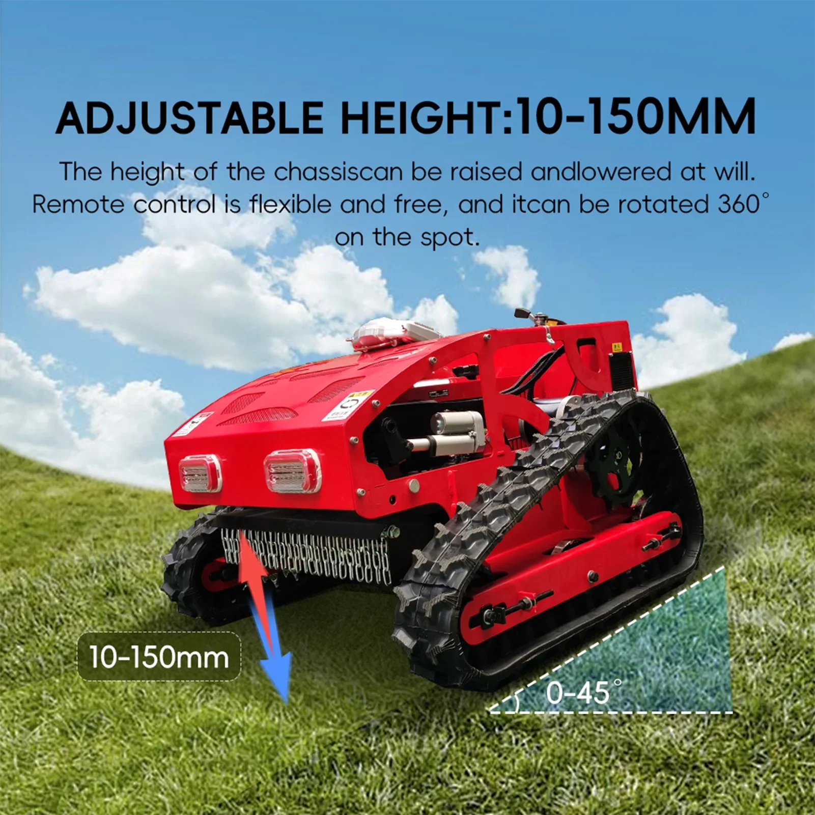 Automatic Remote Control Lawn Mower,   55 cm/ 21.6 inch Mowing Width RC Mower  45�� Climbing  Crawler Mower with EPA Loncin Engine, Wireless Grass Cutting Machine for Yard, Garden, Orchard, Grassland