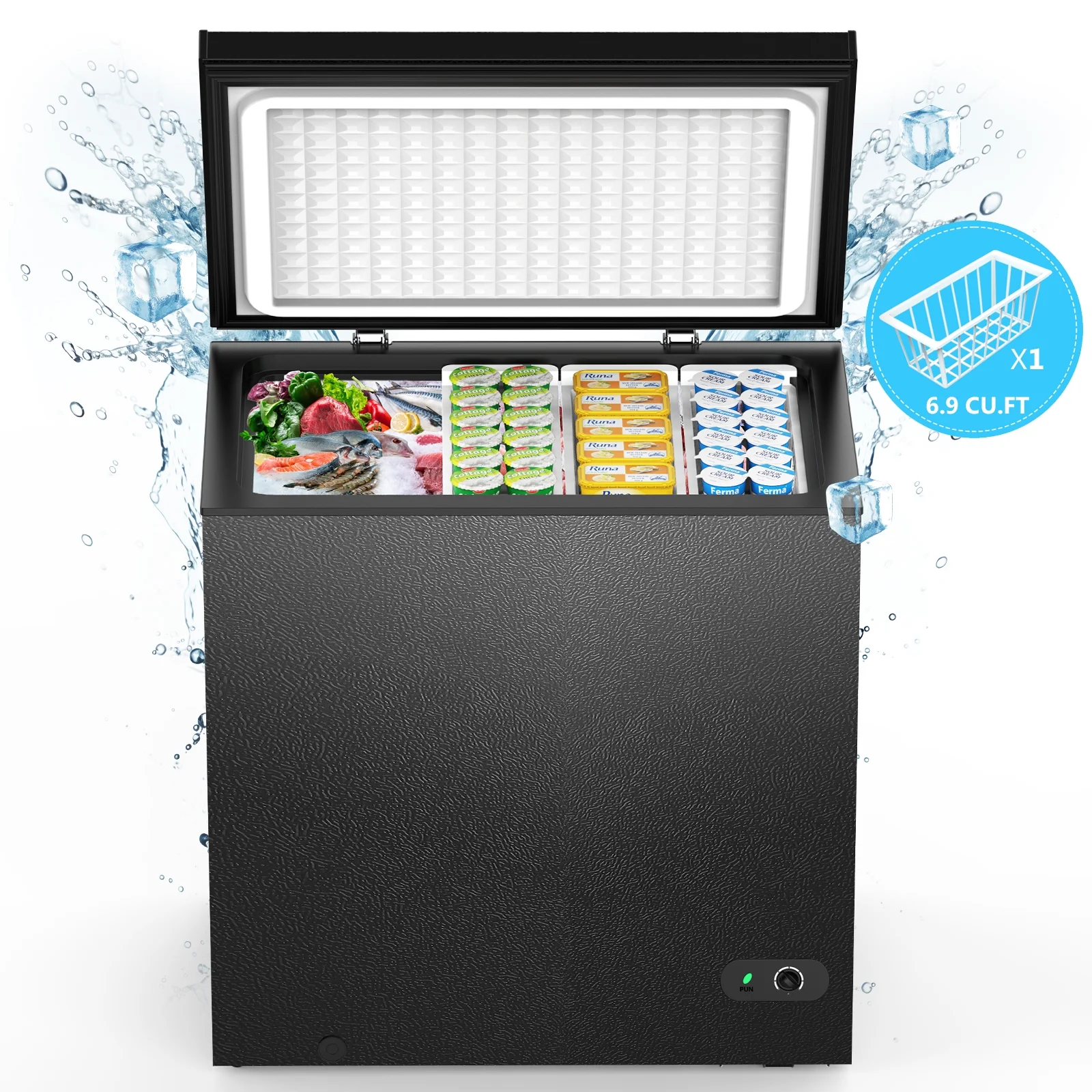 7.0 cu.ft. Chest Freezer with Adjustable Temperature, Free Standing Top Open Door Compact Freezer with Removable Basket for Kitchen/Home/Bar/Garage/Office(Black) - Image 9