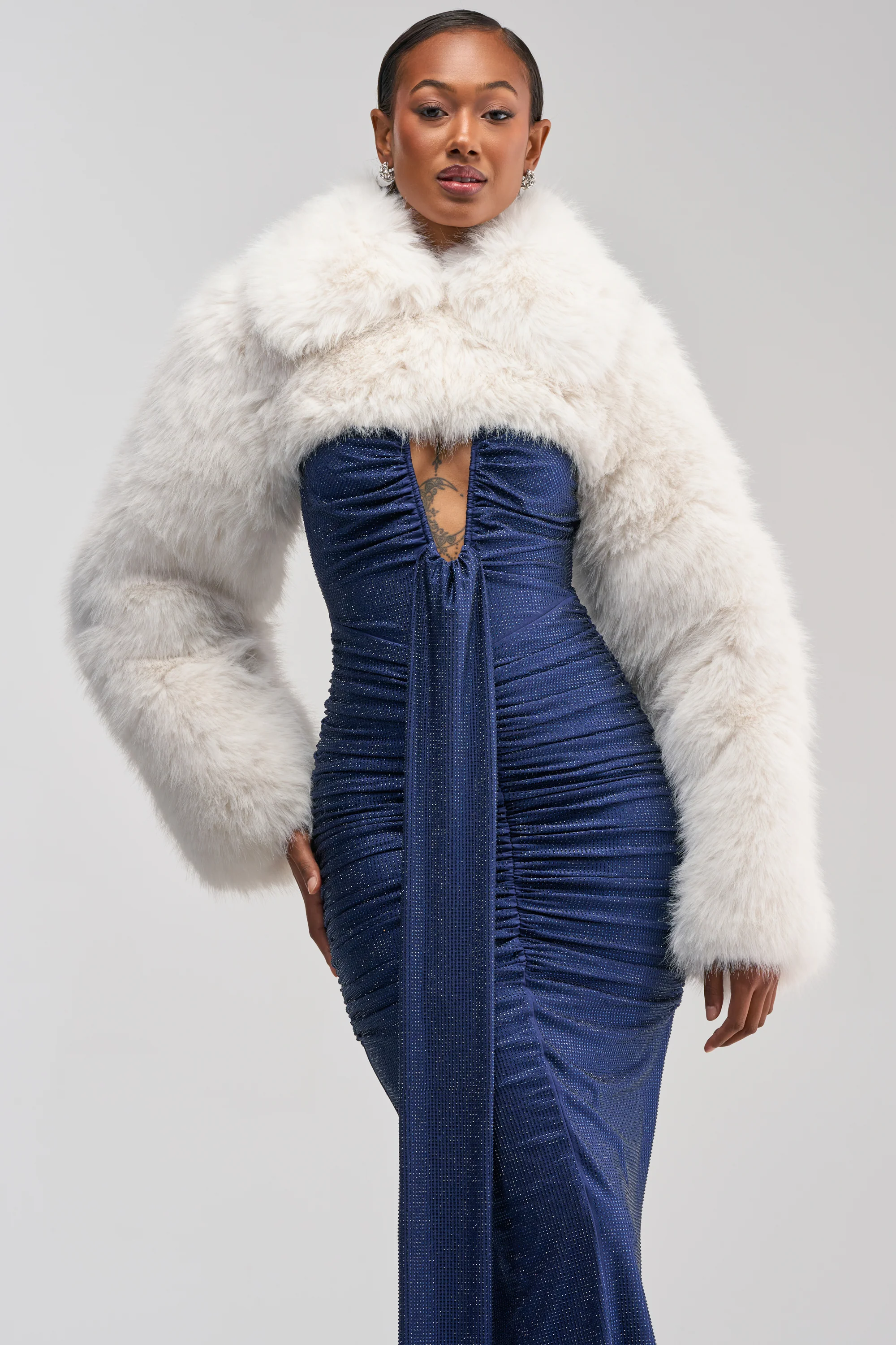 LEILA ULTRA CROP FAUX FUR IN IVORY - Akira Store