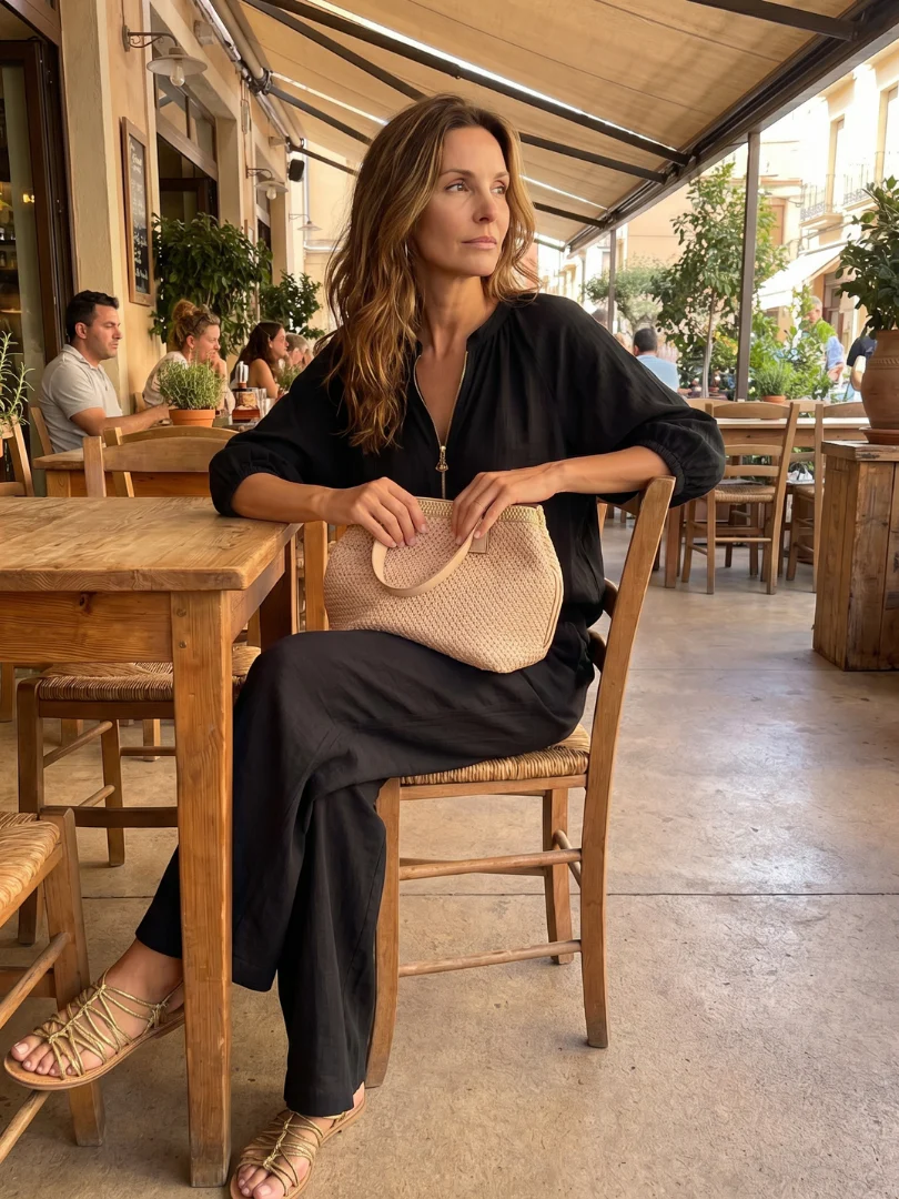 Ensemble blouse zippée et pantalon à jambes larges pour femme