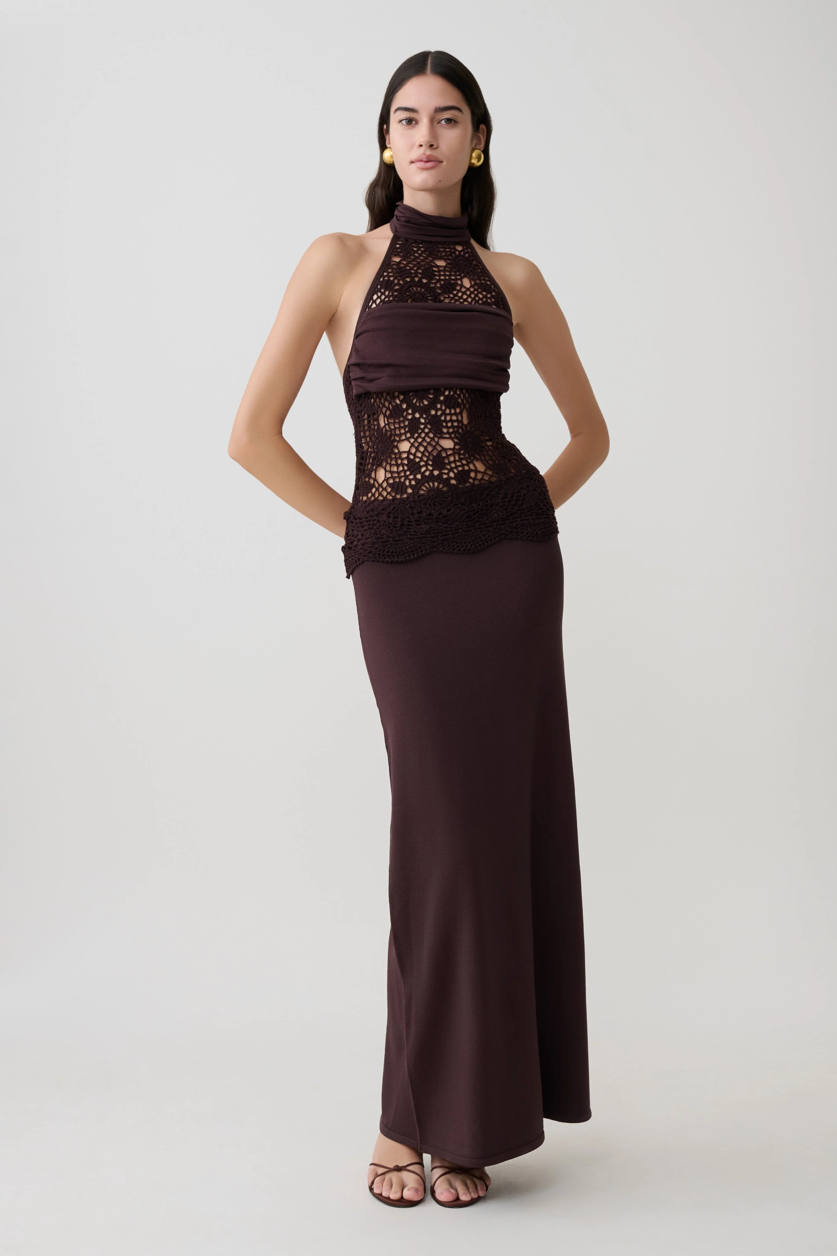 Tessie Knit & Crochet Maxi Dress - Dark Chocolate