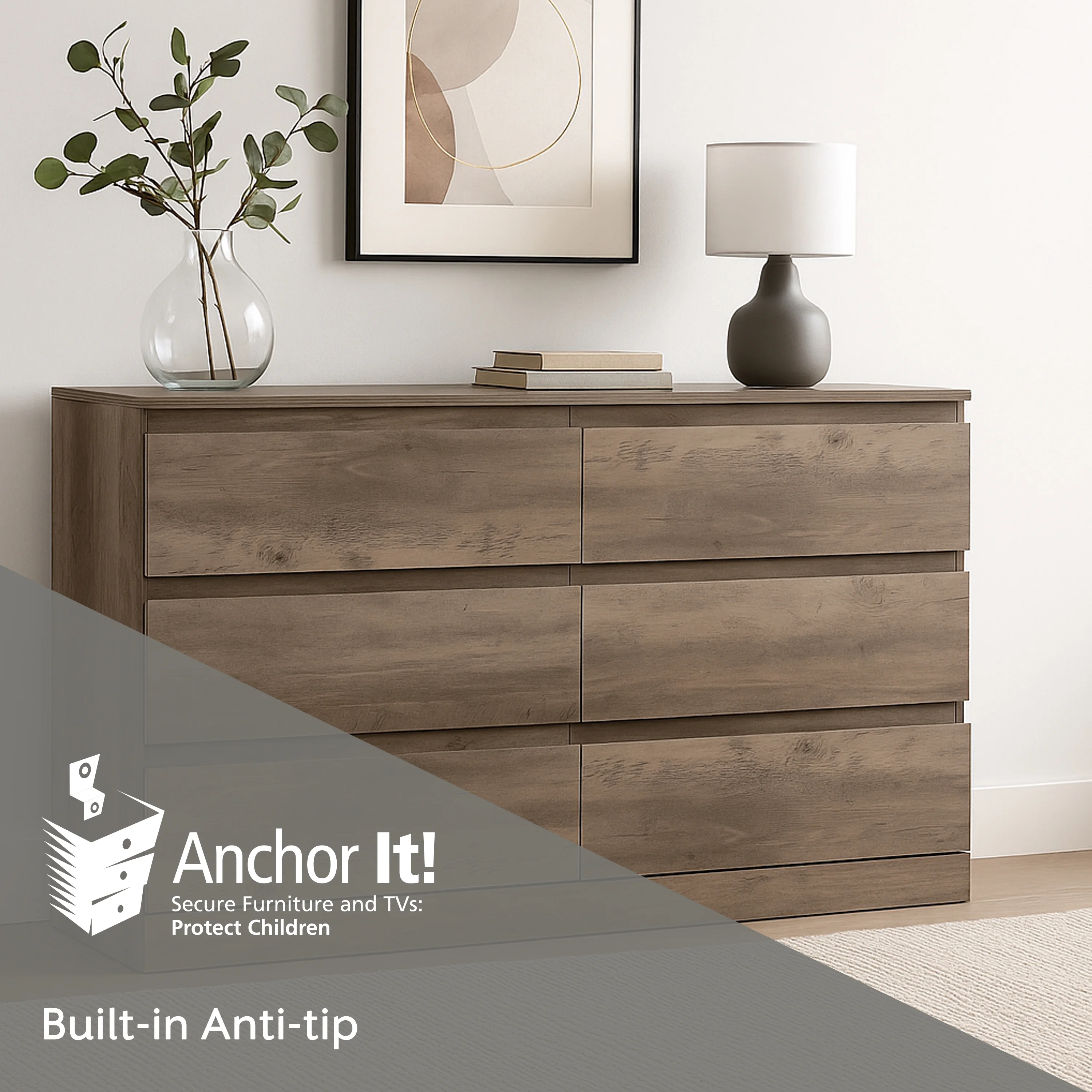 Brindle 6 Drawer Dresser, Gray Oak, by (Gray Oak) - Image 8