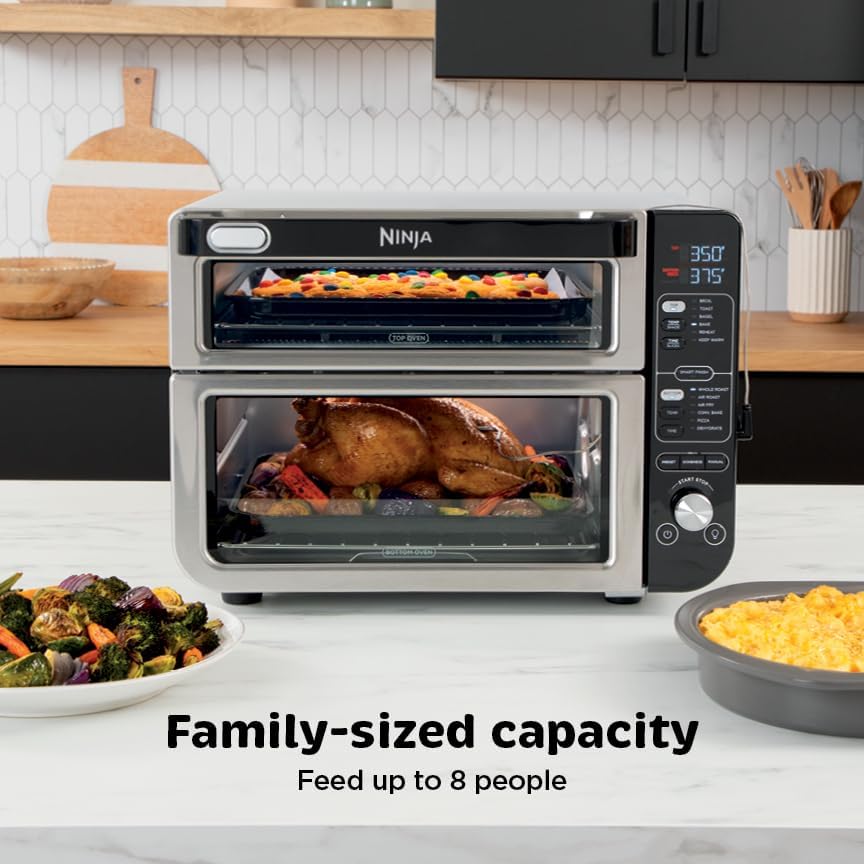 Ninja DCT451 12-in-1 Smart Double Oven with FlexDoor, Thermometer, FlavorSeal, Smart Finish, Rapid Top Convection and Air Fry Bottom, Stainless Steel