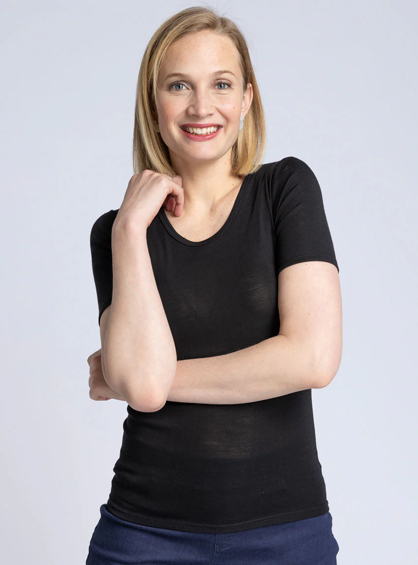 T-shirt femme laine et soie noir
