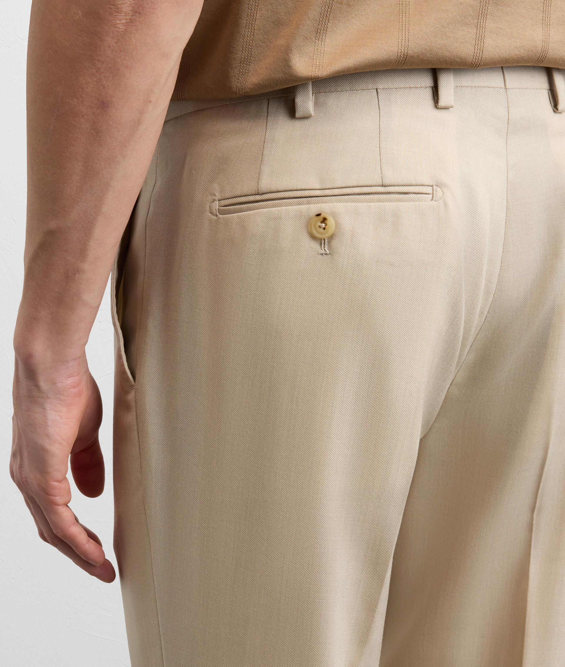 NATURAL COLORED STRETCH GABARDINE TROUSERS LYOCELL AND WOOL