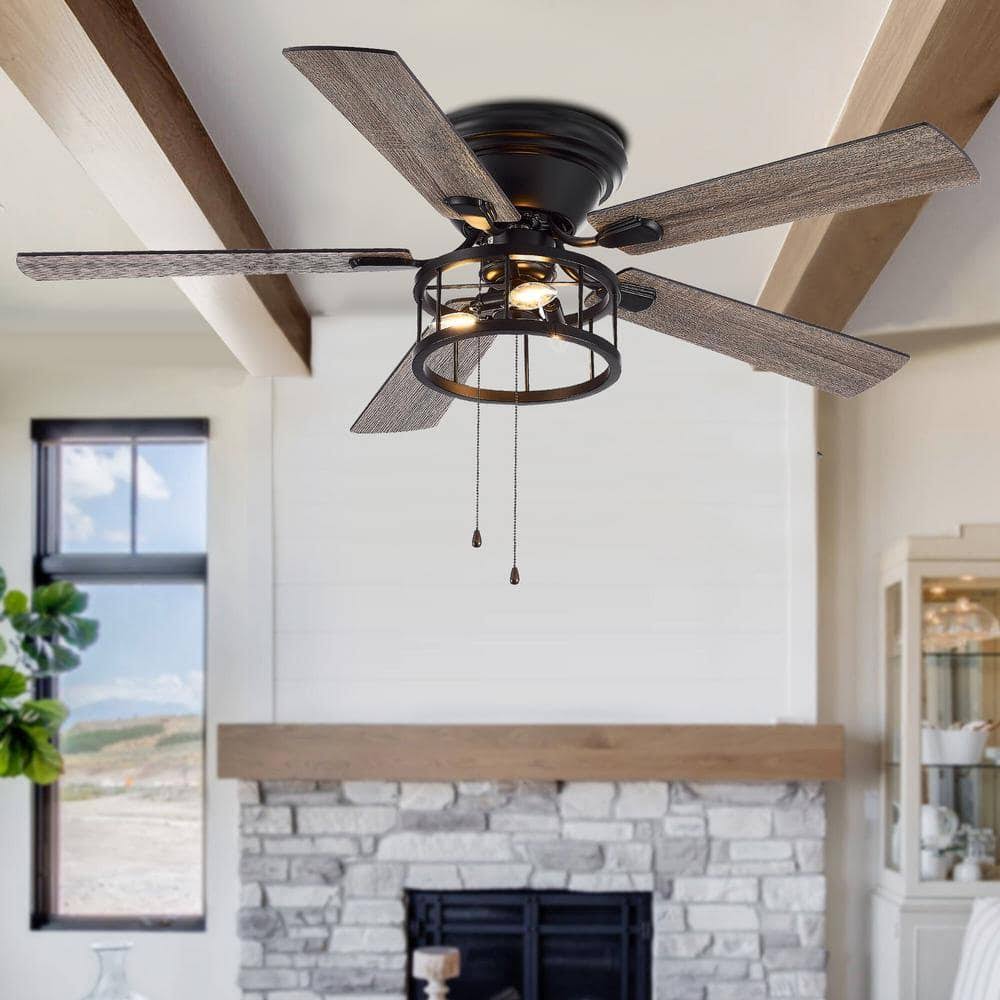 Channing 52 in. Indoor Black Ceiling Fans with Light Kit and Pull Chain Included