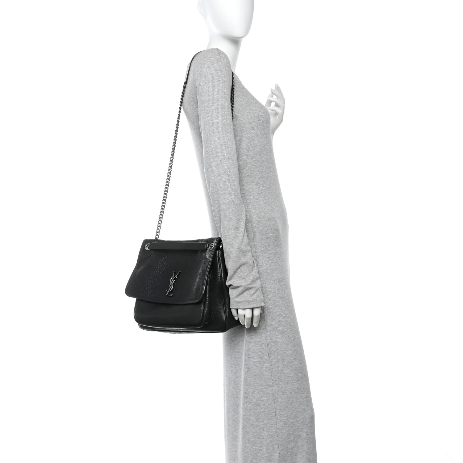 Grained Lambskin Monogram Large Niki Chain Satchel Black