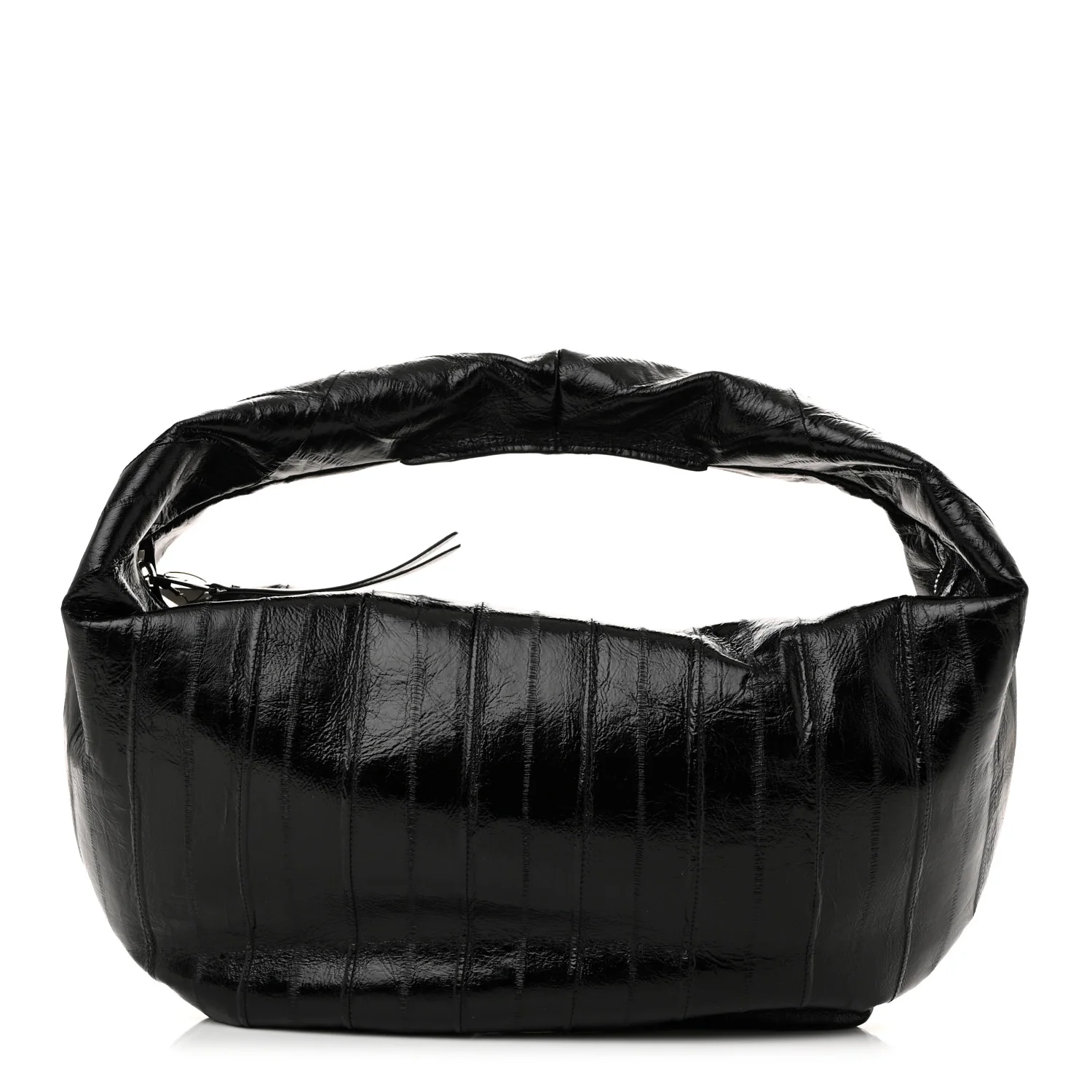 Glossy Calfskin Eelskin Embossed Medium Olivia Hobo Black