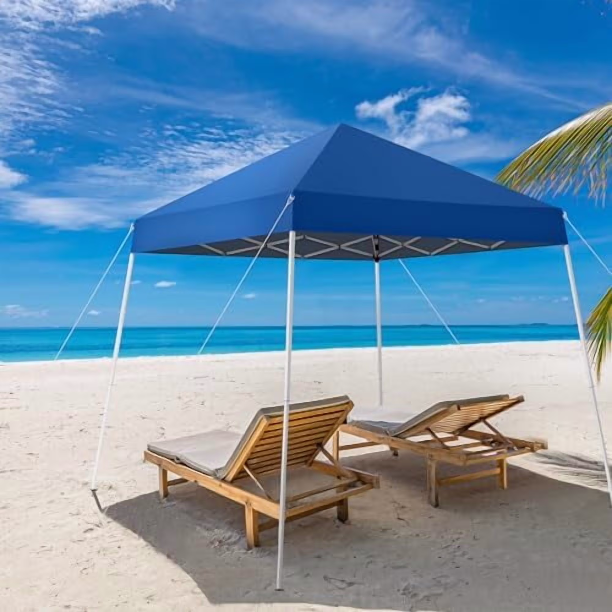 8x8 Pop Up Canopy, Outdoor Slant Leg Canopy Tent with Carry Bag, Pop Up Tents for Outside, Waterproof & UV Protection Easy Pop Up Shade Canopy for Beach, Garden, 8x8 Base & 6x6 Top (Blue)