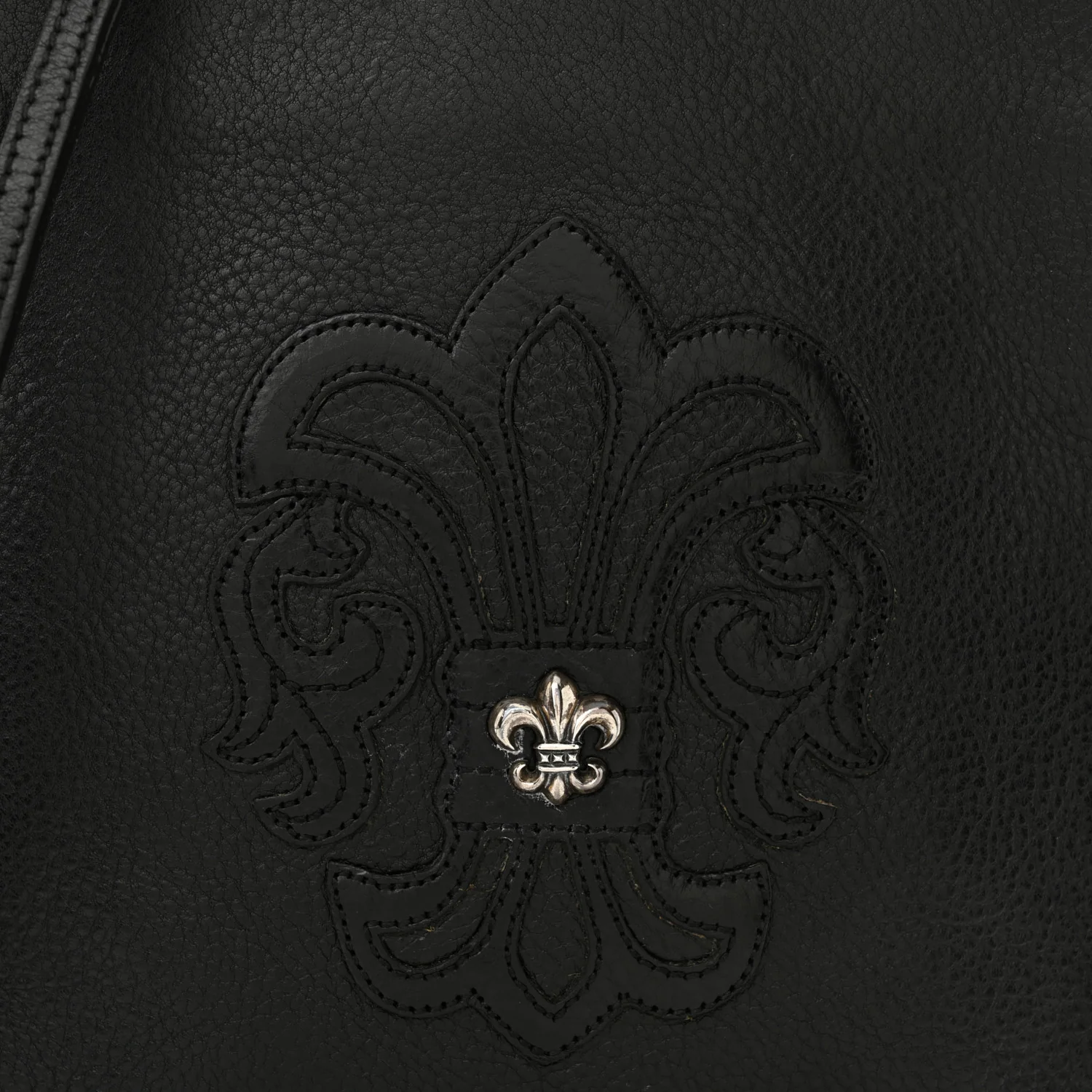 Grained Calfskin Fleur De Lis Square Pocket Crossbody Black