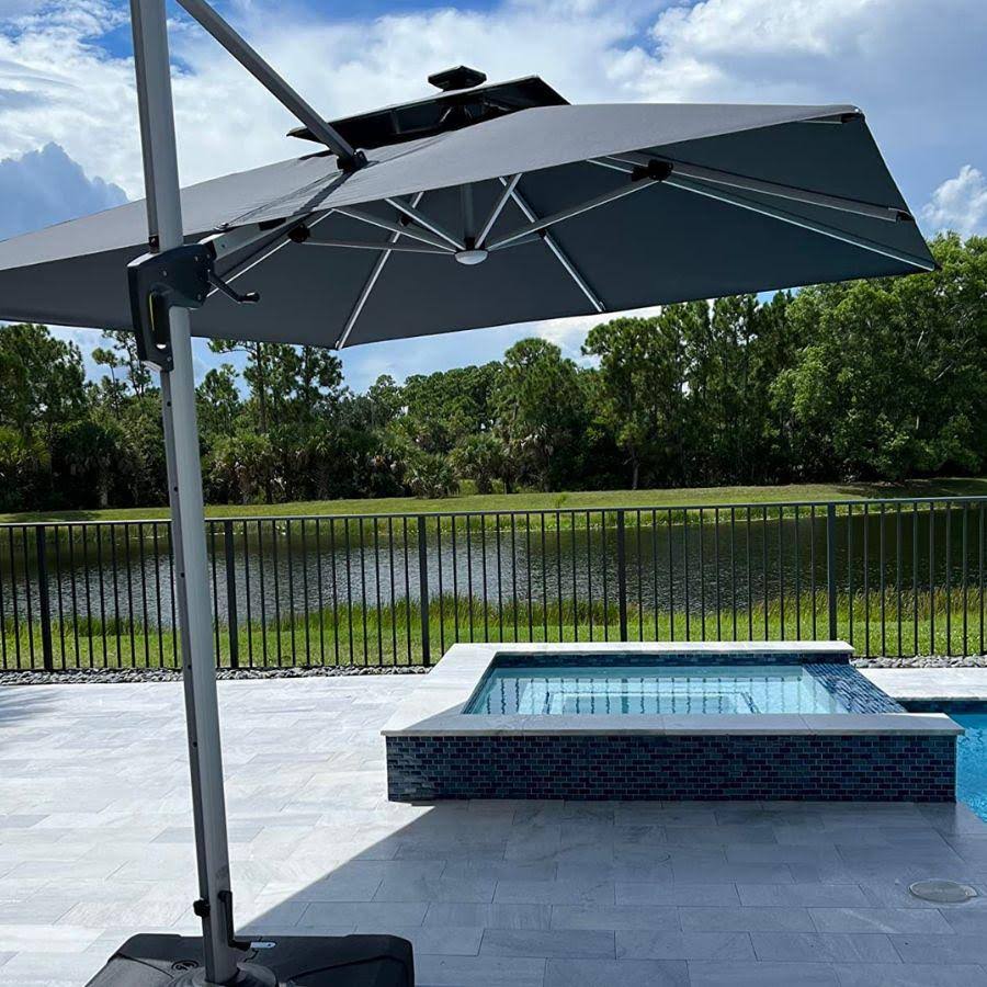 Purple Leaf 11 Feet Solar Powered LED Square Cantilever Patio Umbrella