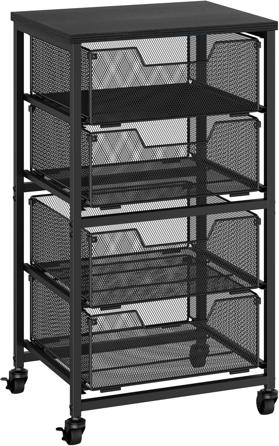 Rolling Cart with Drawers, 4-Drawer Storage Cart on Wheels with Wooden Top, Metal Utility Cart with Storage Drawers, Craft Storage Art Cart for Classroom, Office, Kitchen, Bedroom, Patent Pending
