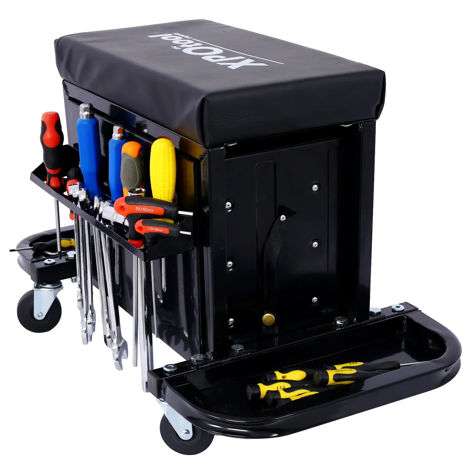350-Pound Capacity Garage Glider Rolling Tool Chest Seat��Mechanics Roller Seat with 3 Drawers, Rolling Tool Chest Garage Chair, Toolbox on Wheels Mechanics Seat