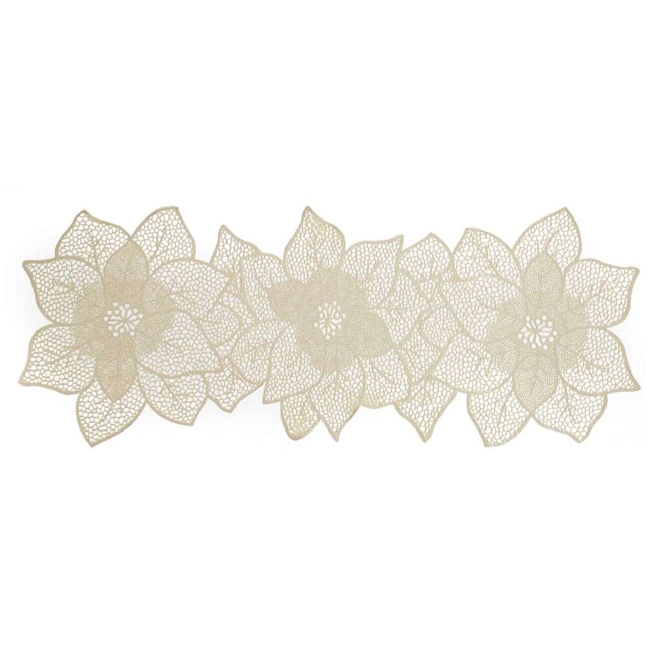 Chemin de table design fleur ajouré doré 35x90cm