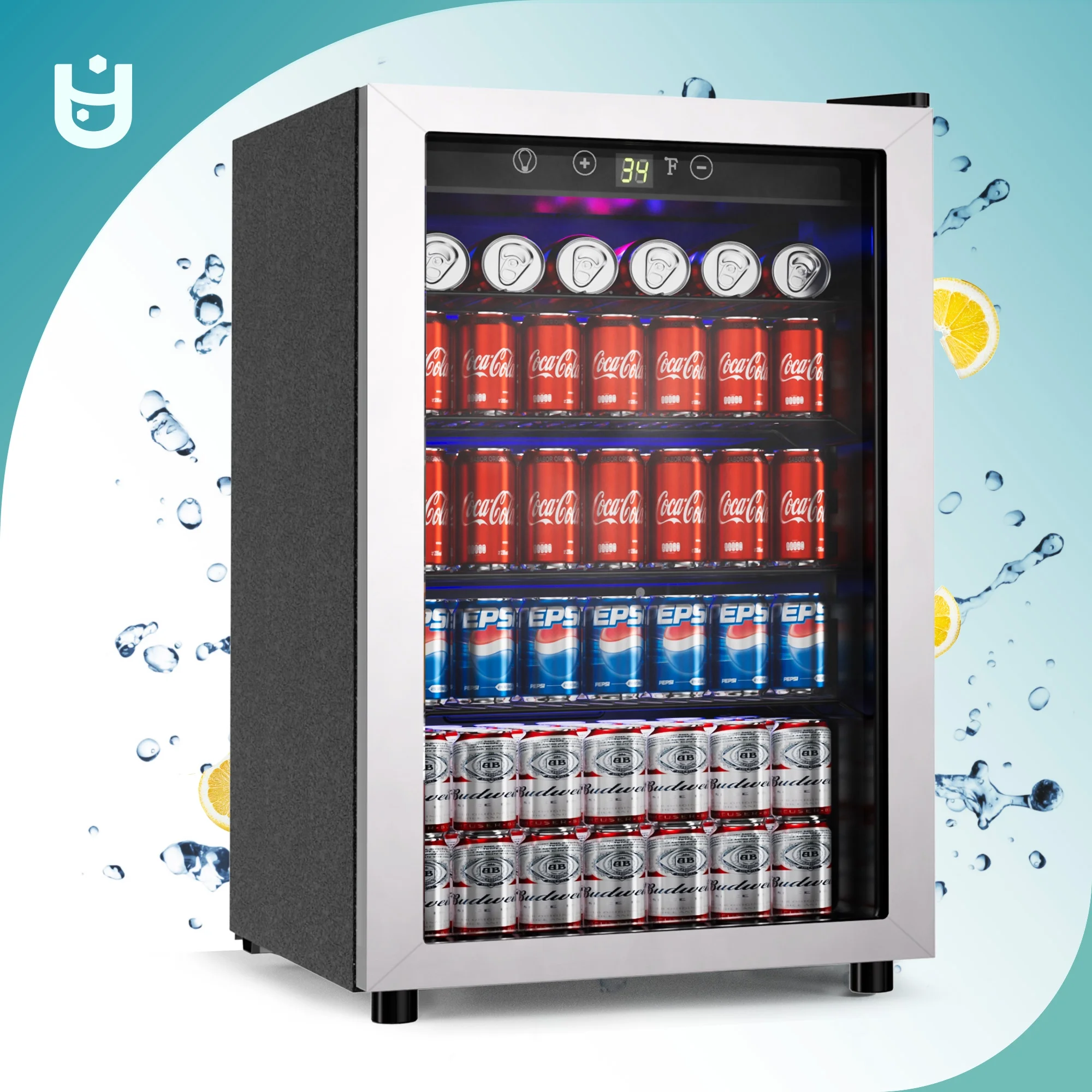 145 Can Beverage Refrigerator and Mine Cooler with Glass Door with Adjustable Shelves(Silver) - Image 6