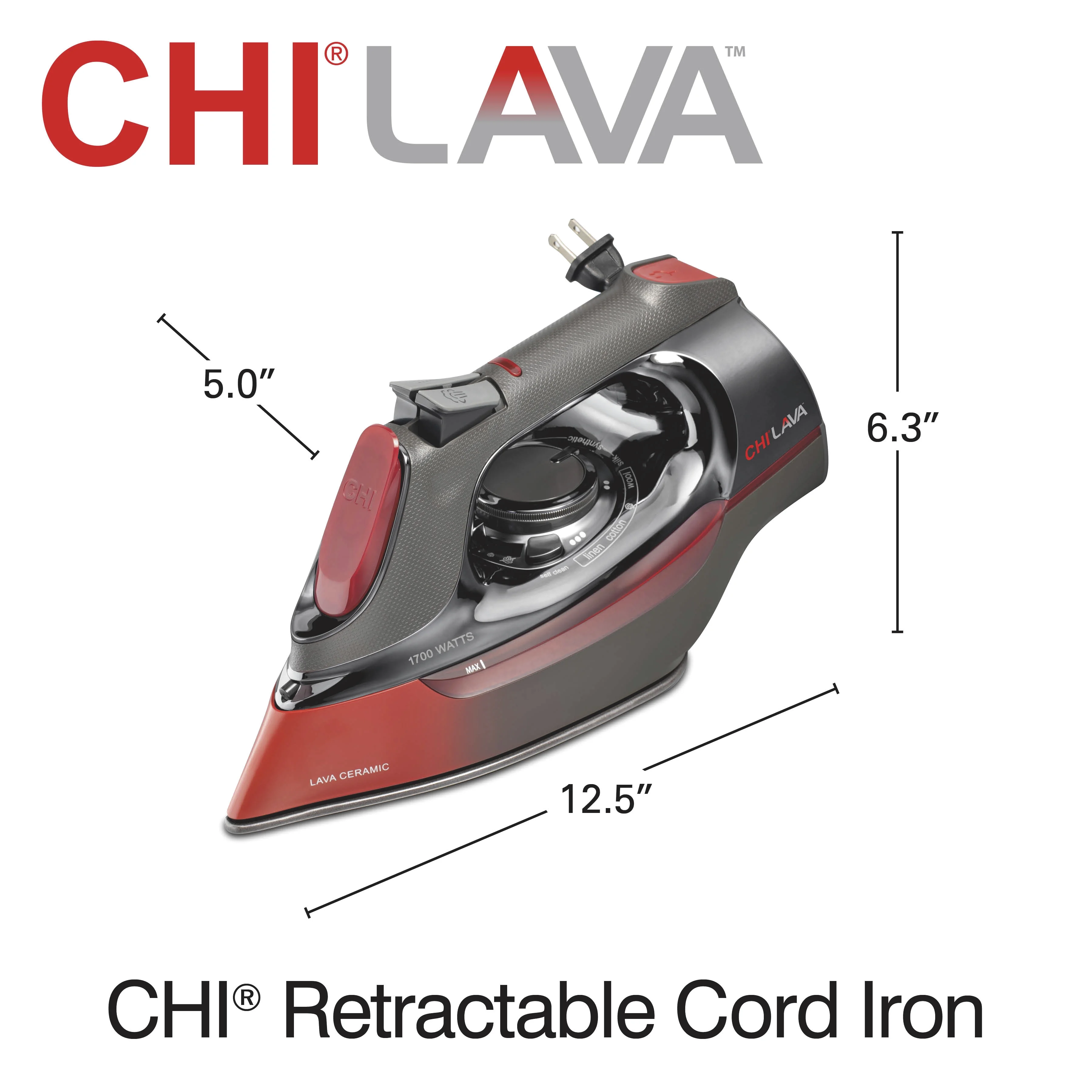 Lava Clothing Iron, Steam Iron for Clothes with Lava Ceramic Soleplate Retractable Cord, Black - Image 7