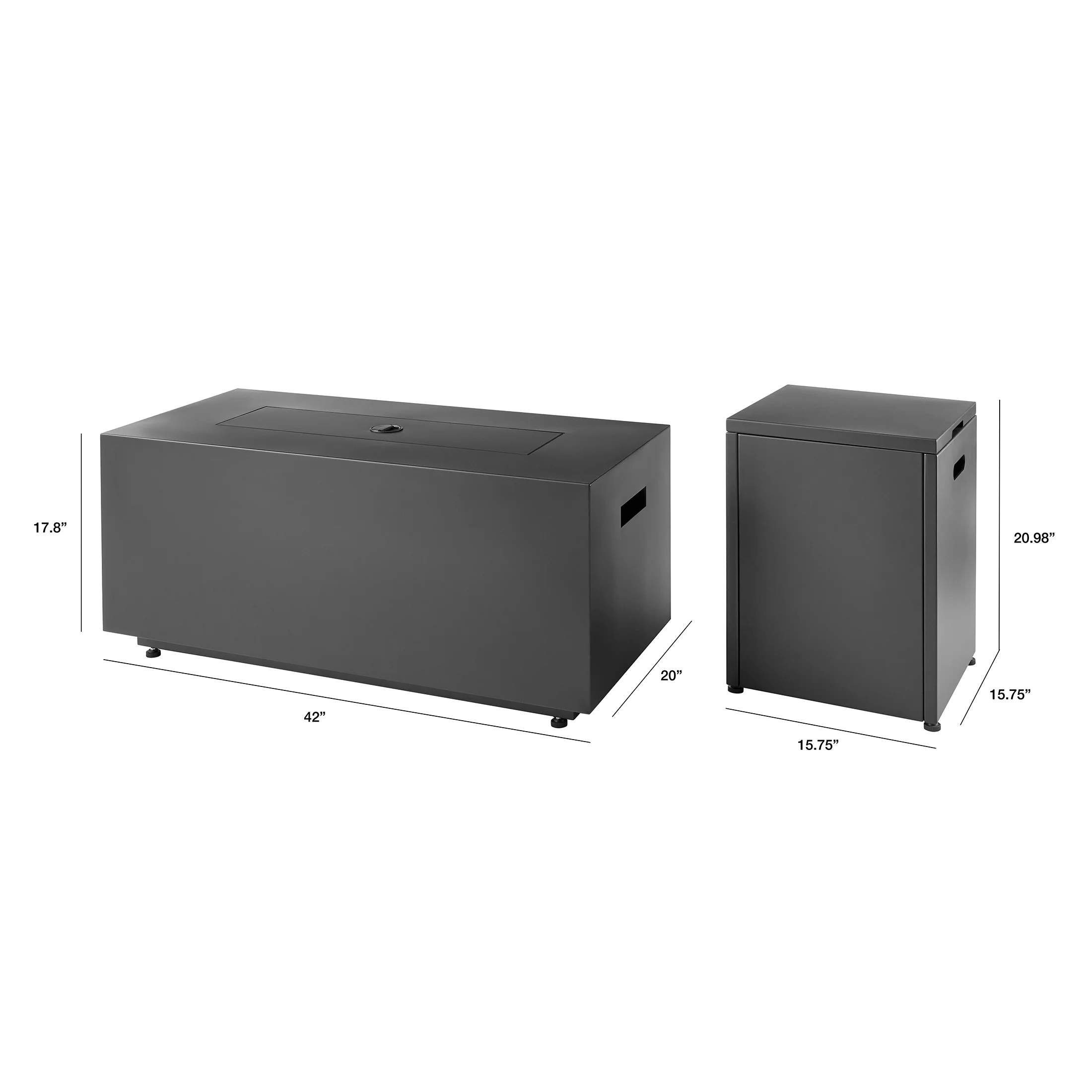 42" Rectangle Black Finish Modern Steel Fire Pit: 42" x 20" 50000 BTU Propane Fire Pit Table with Lid, Tank Hideaway and Cover - Image 4
