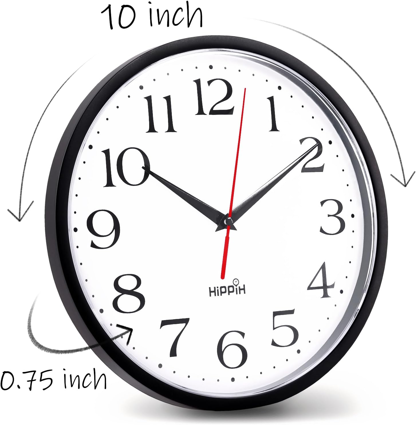 HIPPIH 10 Inch Wall Clock, 2Pack Silent Non Ticking Battery Operated Clocks| Black Analog Clock| Living Room, Office, Classroom, Bedroom, Kitchen, Bathroom| Modern Simple Style| Easy to Read| Accurate