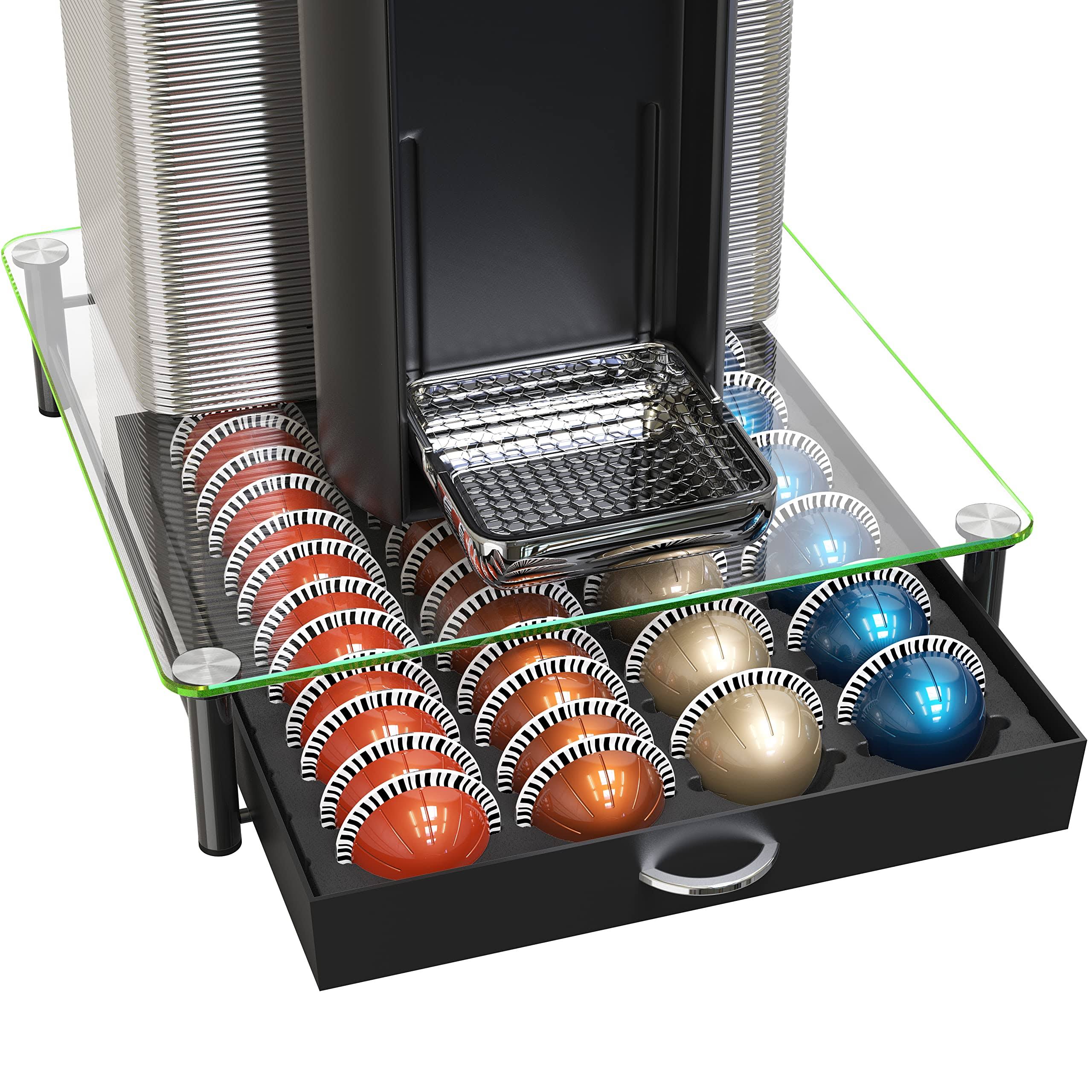 Decobros Crystal Tempered Glass Nespresso VertuoLine Storage Drawer Holder for