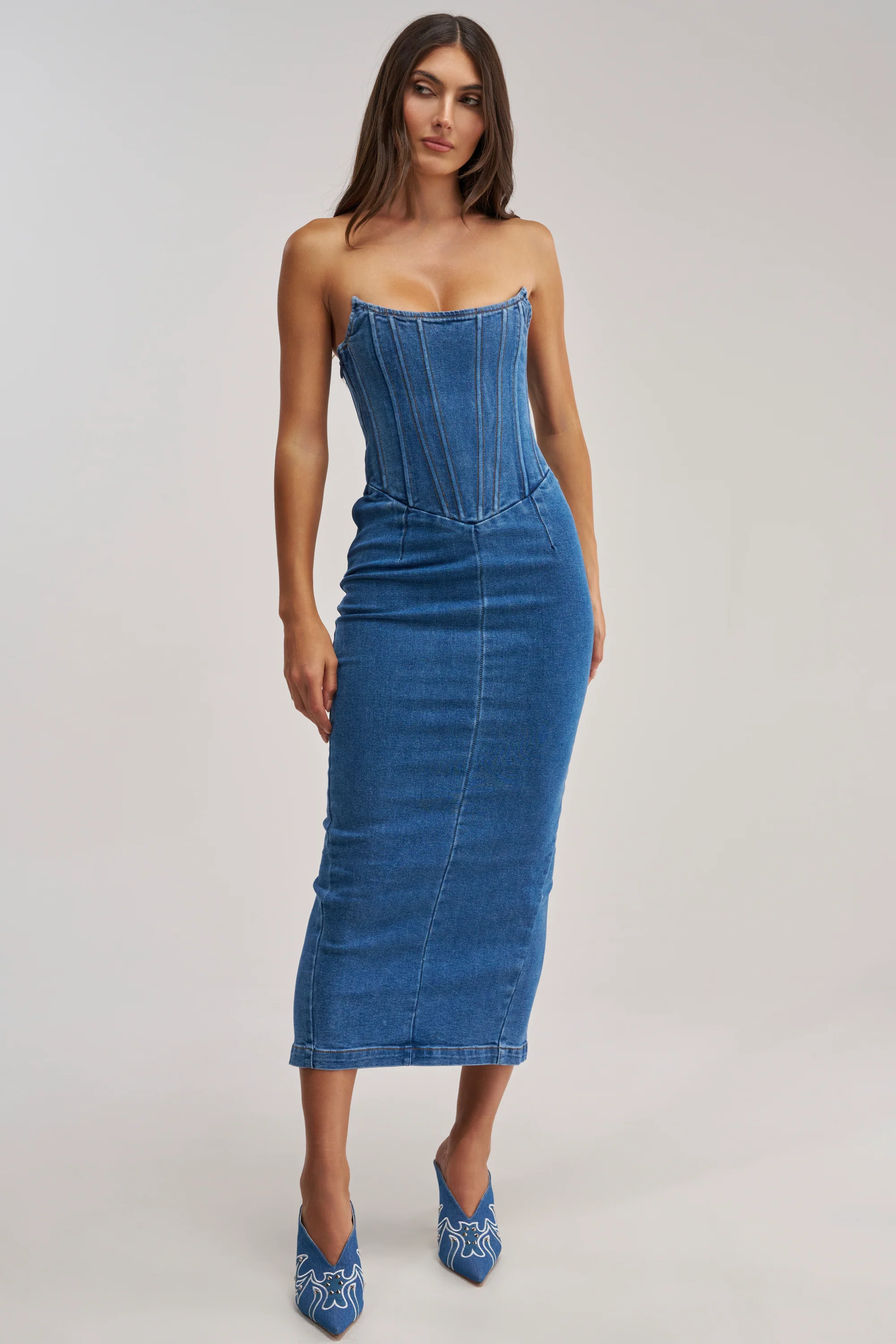 DAYDREAM IN DENIM STRAPLESS MAXI DRESS - Akira Store