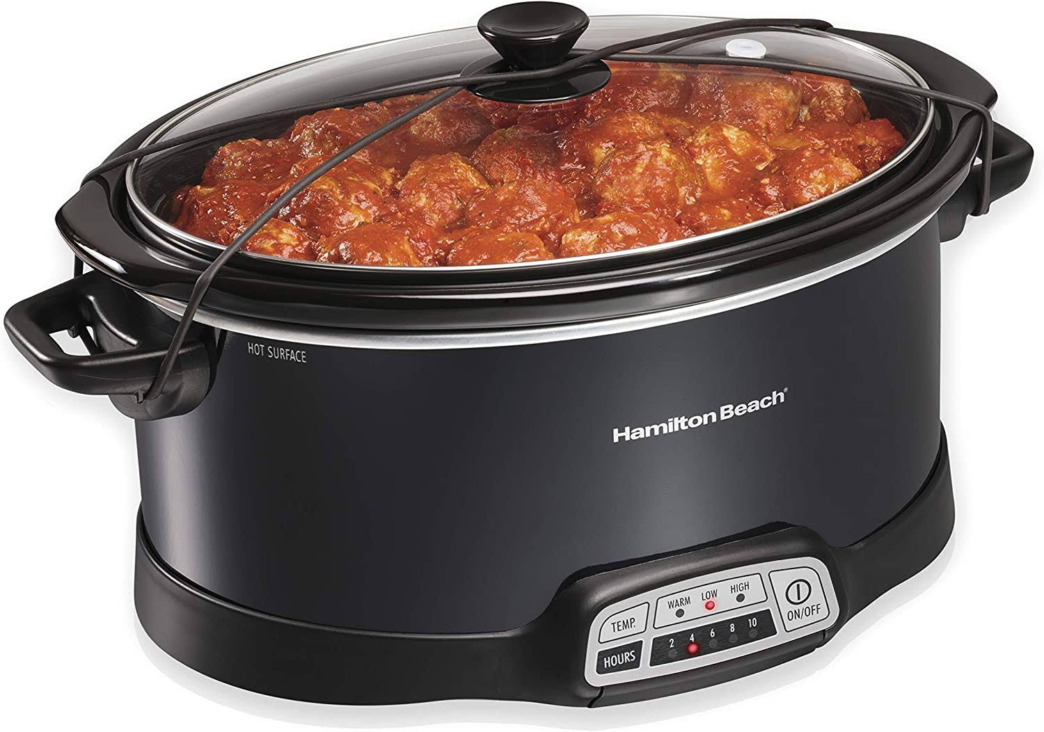 Hamilton Beach Programmable Slow Cooker 7-Quart with Lid Latch Strap Black