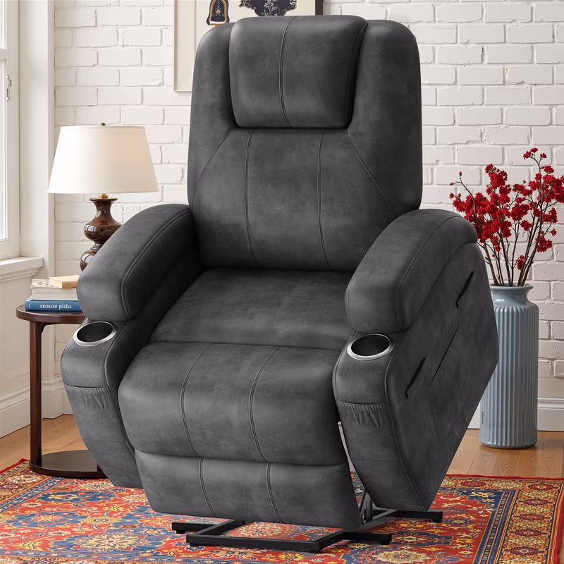 power lift electric Massage recliner chair Oversized Single Sofa with Cup Holder for elderly,Black(Black)