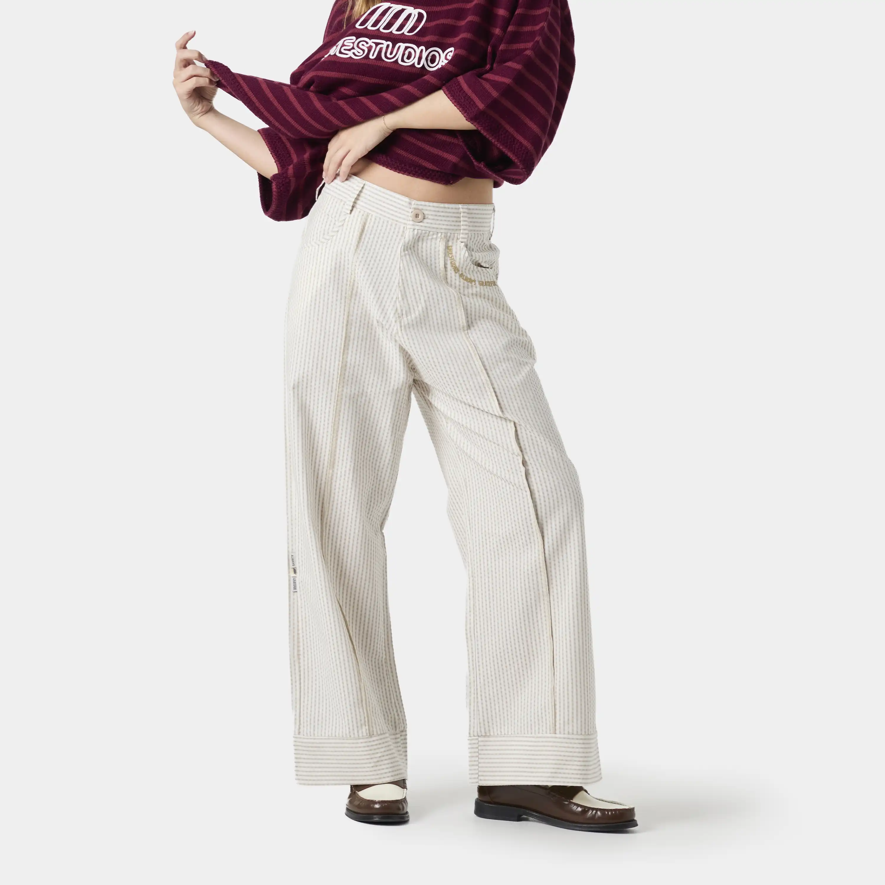 Striped Off Sand Baggy Pants