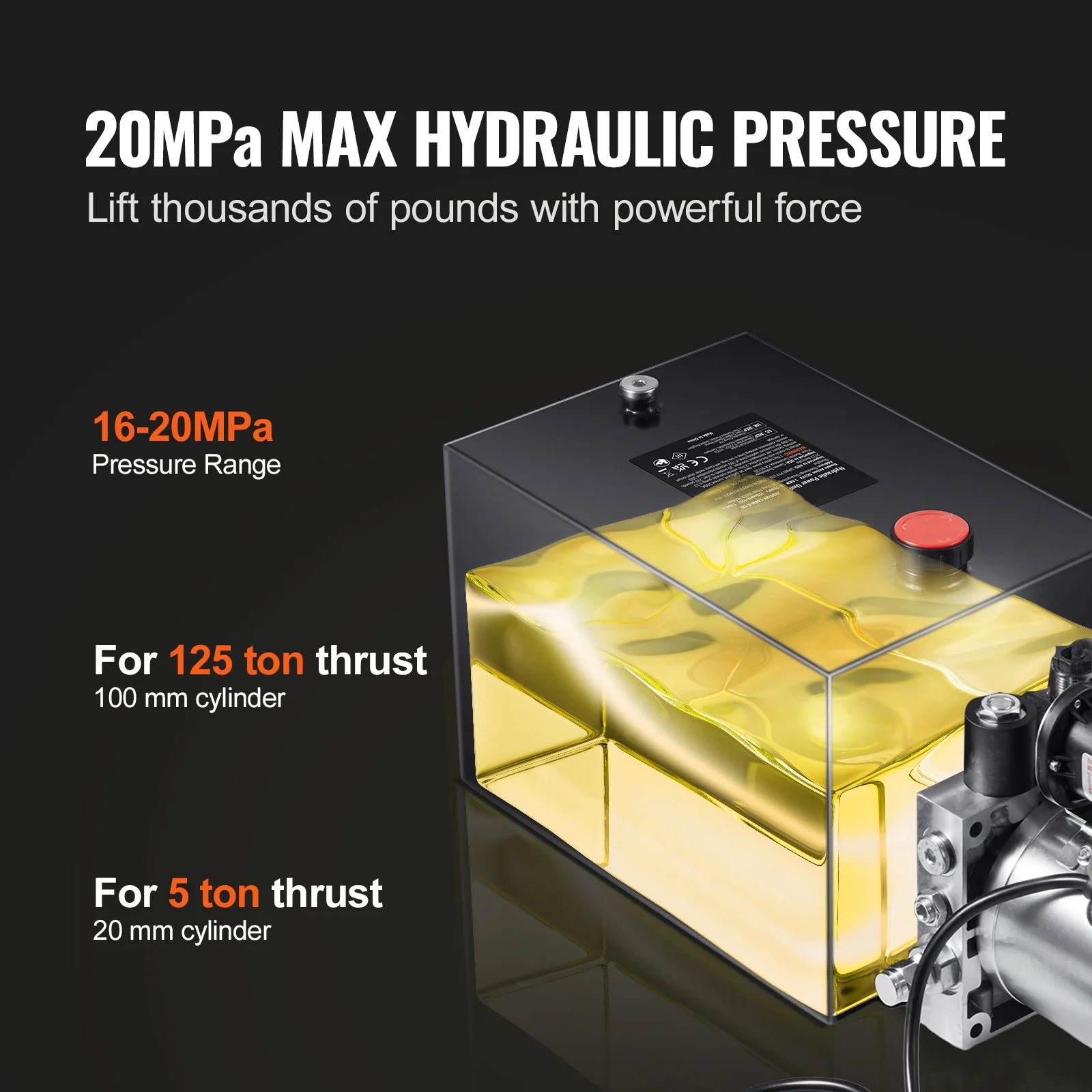 Hydraulic Pump, 20 Qt Power Unit, Single Acting for Dump Trailers, 0.91 GPM, 3200 PSI, 12V DC for Car Lifts - Image 8