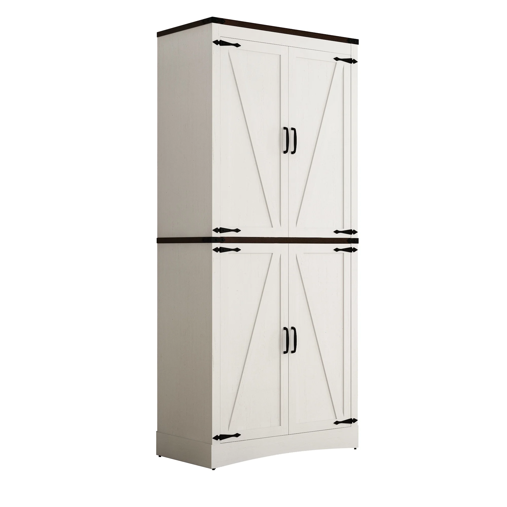 71" Tall Farmhouse Kitchen Pantry Cabinet, 5 Layers Storage Cabinet with Adjustable Shelves, Farmhouse Pantry Cabinet with 4 Barn Doors for Kitchen, Dining Room, Bathroom, Living Room, Rustic White(White-4 Barn Doors) - Image 6