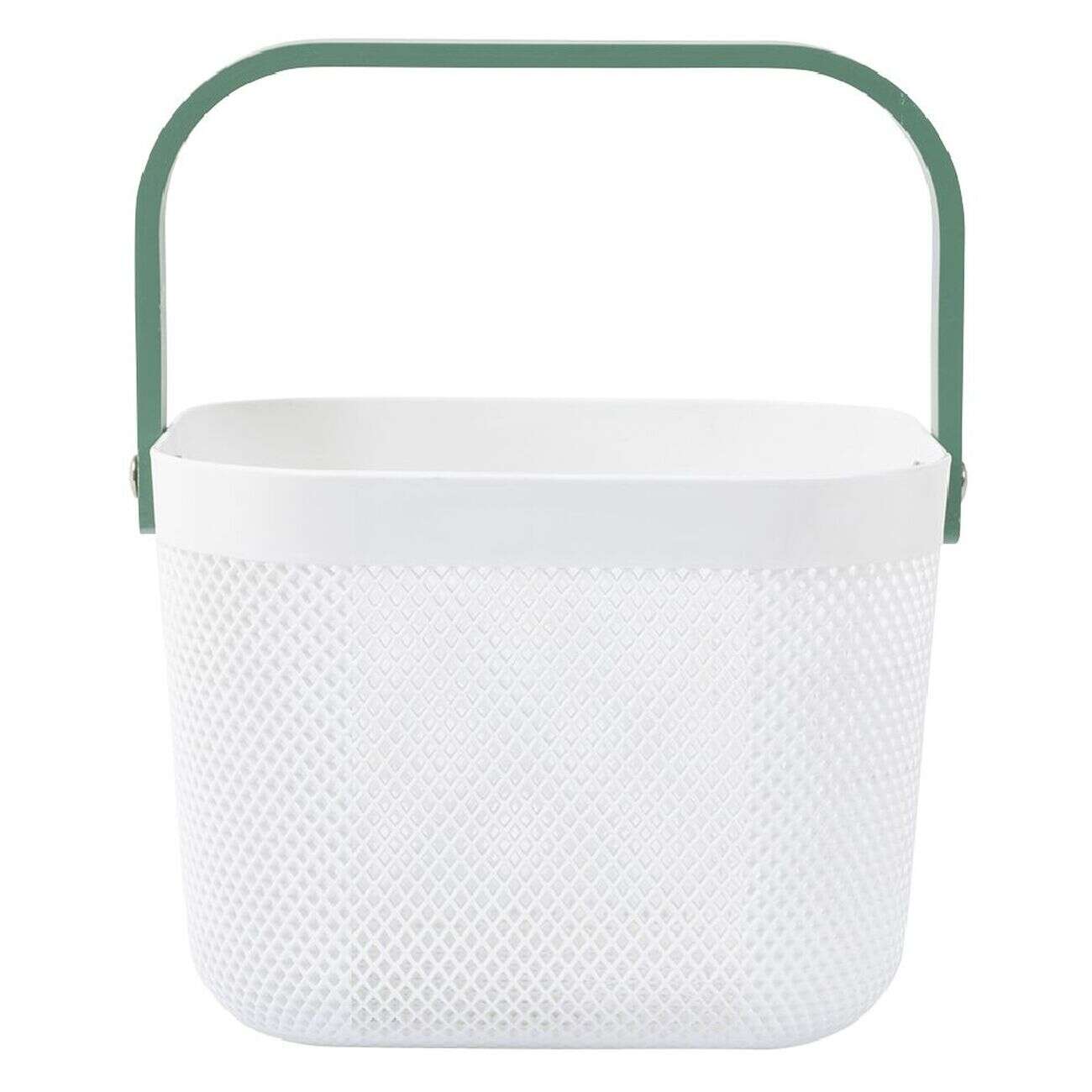 Panier plastique avec anse blanc et vert - L24 x l24 x H18 cm