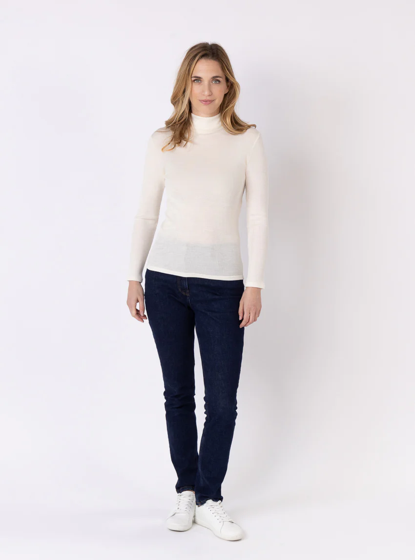 Pull chaussette femme col montant blanc