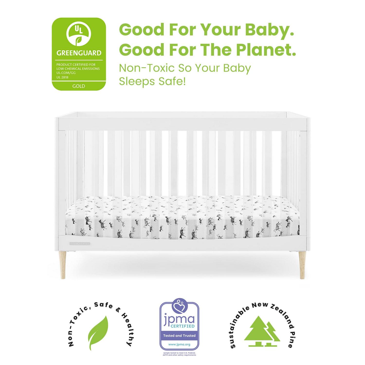 Delta Children Austin Acrylic 4 - in - 1 Convertible Baby Crib - Greenguard Gold Certified. Bianca White/Natural
