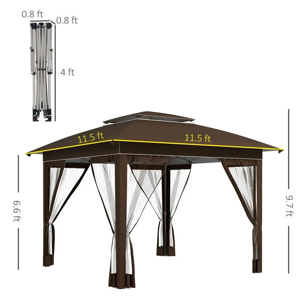 GVN Backyard Garden Canopy, Camping Canopy Screen Tent,12' x 12' Pop Up Canopy Tent with Netting and Carry Bag, Dark Brown